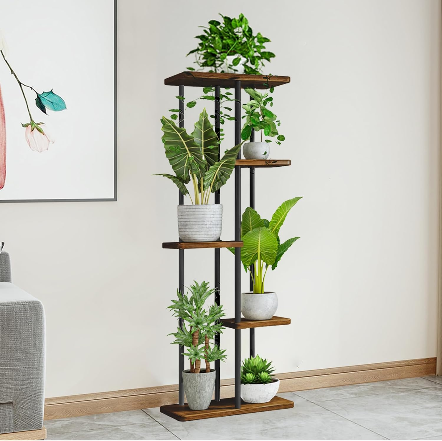 STEUGO Tall Plant Stand Indoor Plant Stands Wood Outdoor Tiered Plant Shelf for Multiple Plants，8 Tier 9 Potted Indoor Plant Shelf ,Suitable for Garden Corner Balcony Living Room（Black） image number 4
