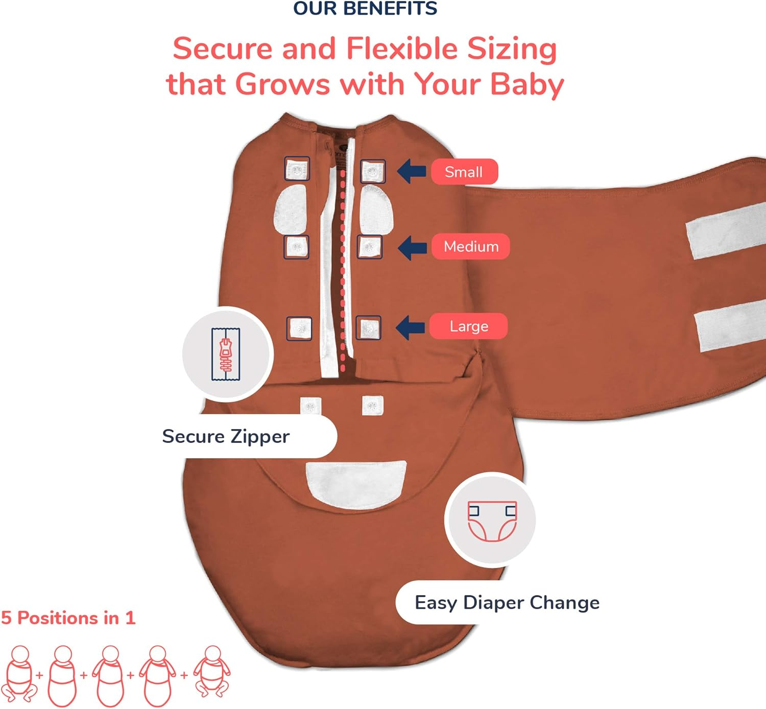 Emb&eacute; 2-Way Starter Swaddle Blanket, 2.5KG - 7 KG, 1.0 TOG, Nappy Change W/O Unswaddling, Legs in and Out Design, Warm up or Cool down 100% Cotton, 0-3 Months (Cloud)