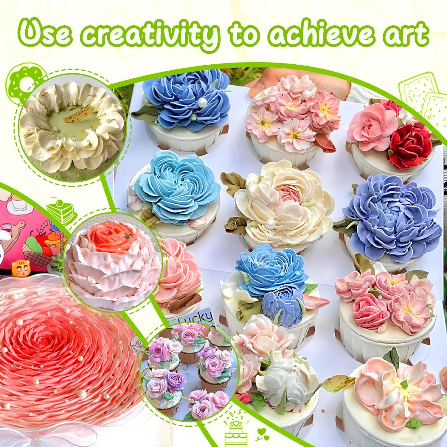 Suuker Fondant Rose Piping Tips Set, Stainless Steel Cake Decorating Pastry Tools, Cake Decorating Supplies Baking Set Tools (7 Pieces) image number 3