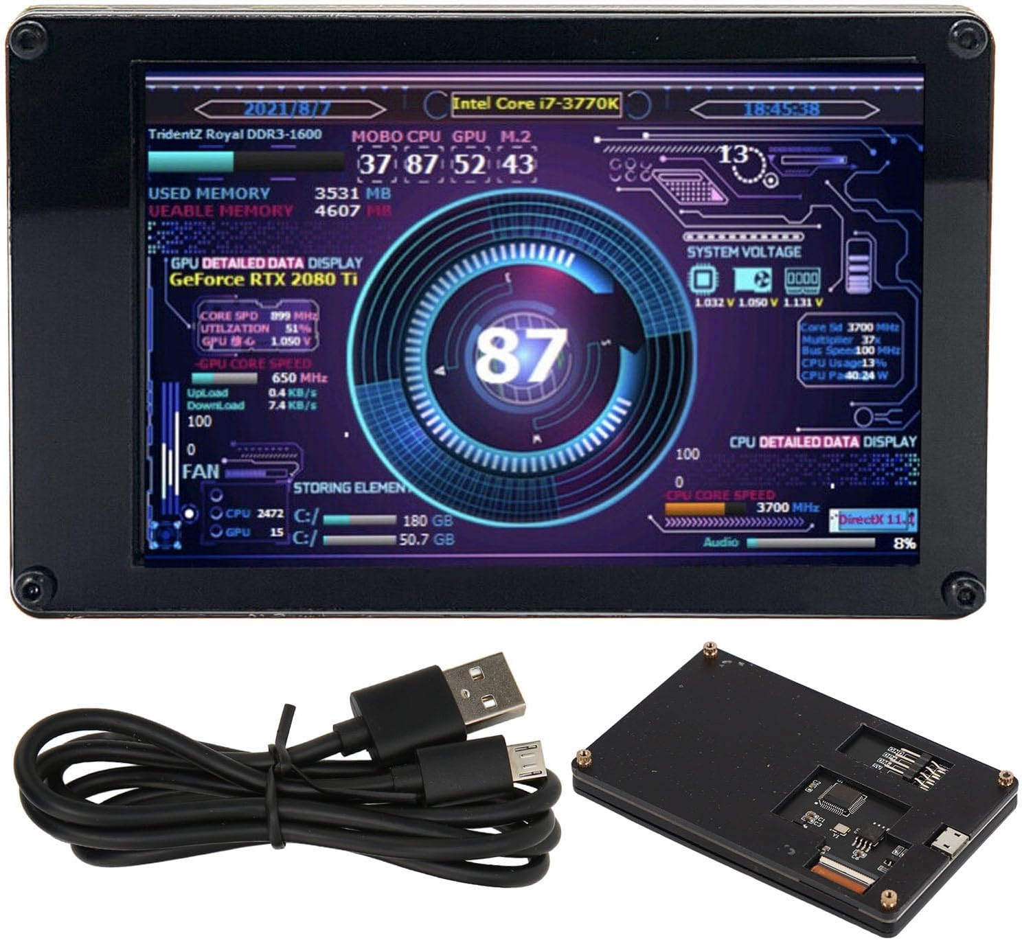 3.5 Inch Computer Temp Monitor, PC Temperature Display Computer Sensor Panel, PC CPU Data Monitor for PC CPU RAM Data