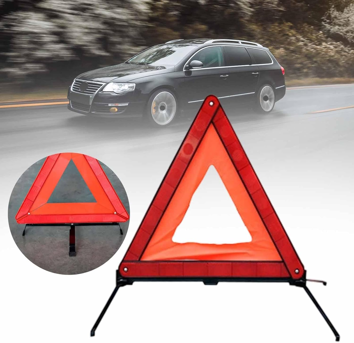 Folding Emergency Warning Triangle Tripod Multifunctional Compact for Quick Deployment with Storage Box Hazard