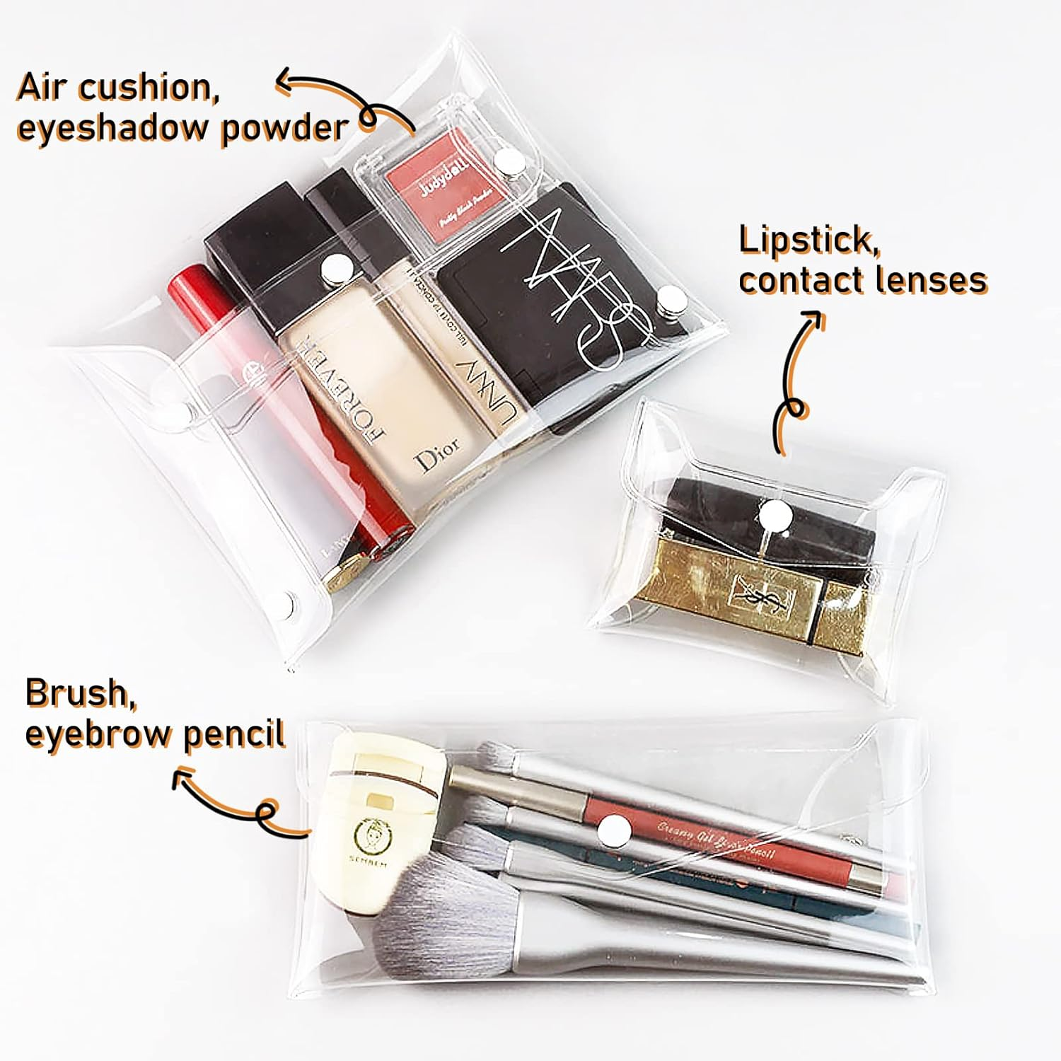 Jognee 4-In-1 Transparent Toiletry Bag, Pack of 4 PVC Waterproof Bags, Transparent Makeup & Cosmetic Bag, Portable Storage with Buttons, White image number 2