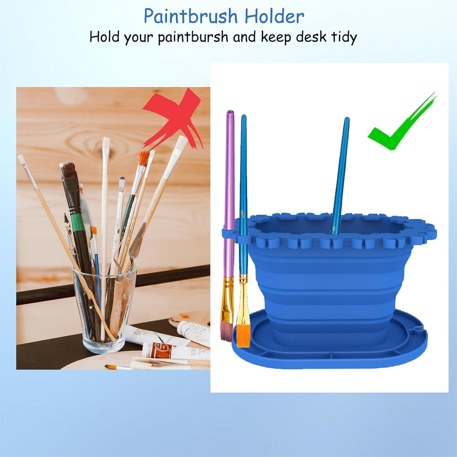 Paint Brush Cleaner Rinse Cup (All-In-One), Foldable Brushes Holder & Brush Cleaning Cup for Acrylic, Watercolor, and Water-Based Mediums, for Fine Art, Studio, Classroom (Blue) image number 1