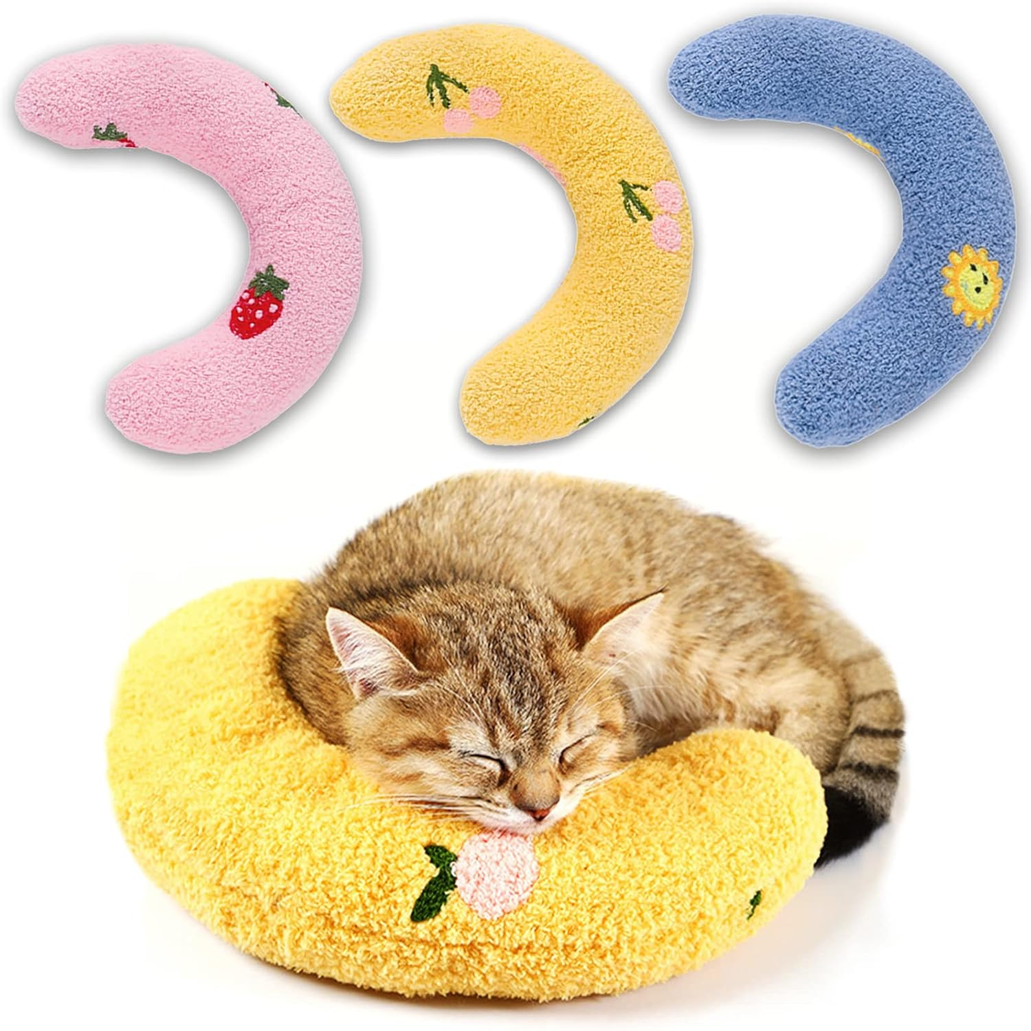 Cooshou 3 Pack Little Cat Pillow for Indoor Cats Puppy Kitten Pillow Bed Curl up Half Donut Pet Sleeping Improve Pillow for Female Girl Cats Male Boy Cats image number 6