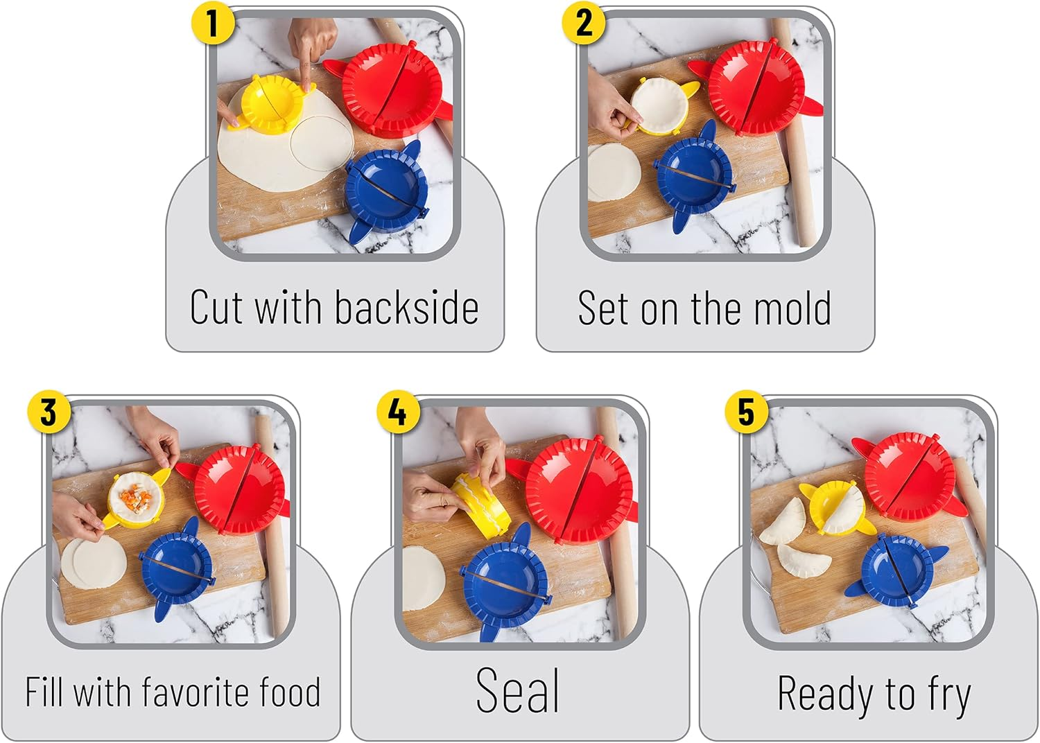 Btat- Dough Press Set, 3 Pack, Empanada Press, Dough Press, Dumpling Press, Hand Pie Press, Mini Pie Press, Hand Pie Maker, Meat Pie Cutter, Pie Press, Pastry Press, Turnover Press image number 1