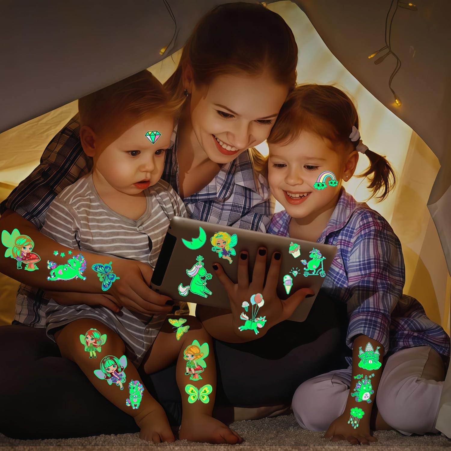 10 Sheets Children'S Tattoos Girls, Fairy Unicorn Tattoos Girls Children'S Birthday Party Favours Gift Girls 3 4 5 6 7 8 9 10 Years Toy Girls Luminous Tattoos Children Butterfly Decoration Birthday - Colour-E image number 5