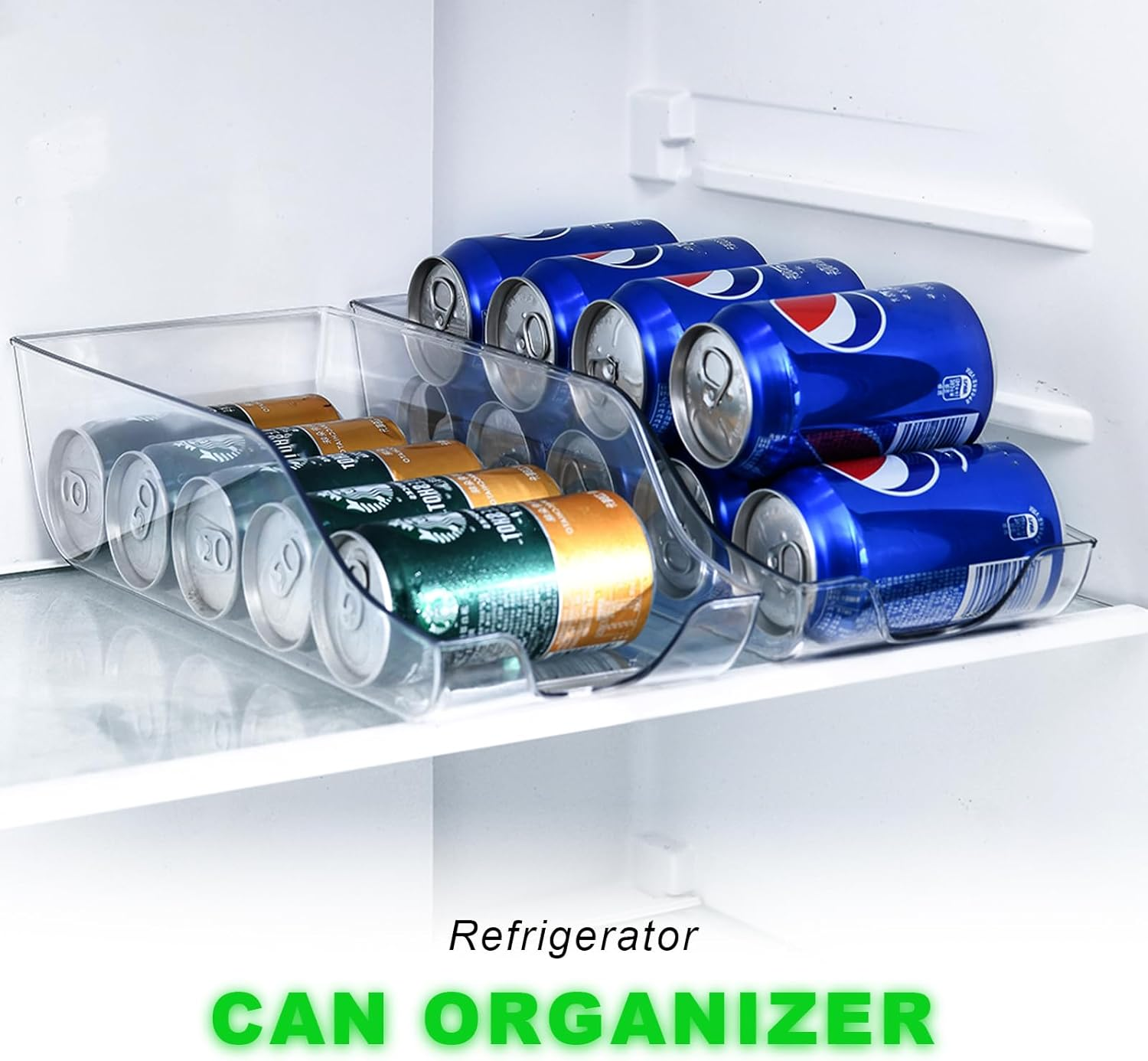 2 Pack Clear Soda Can Organizer for Refrigerator, Fridge Bins & Beverage Holders &ndash; Stackable Storage Containers for Cans, Bottles, and Pantry Organisation/Organizer image number 3