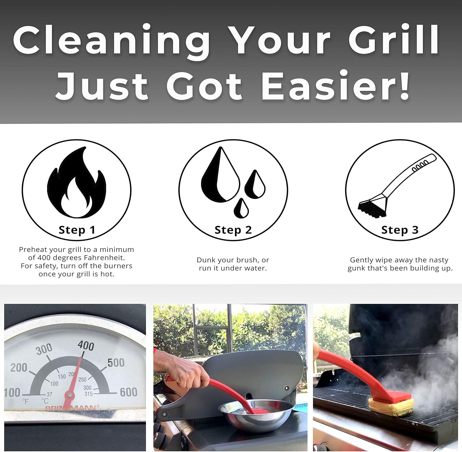Grill Rescue Bristle-Free Steam Cleaning BBQ Brush - Safe for All BBQ Types, Heat-Resistant Head, Perfect for Stainless Steel, Porcelain, Cast Iron Grates (Scraper Brush)