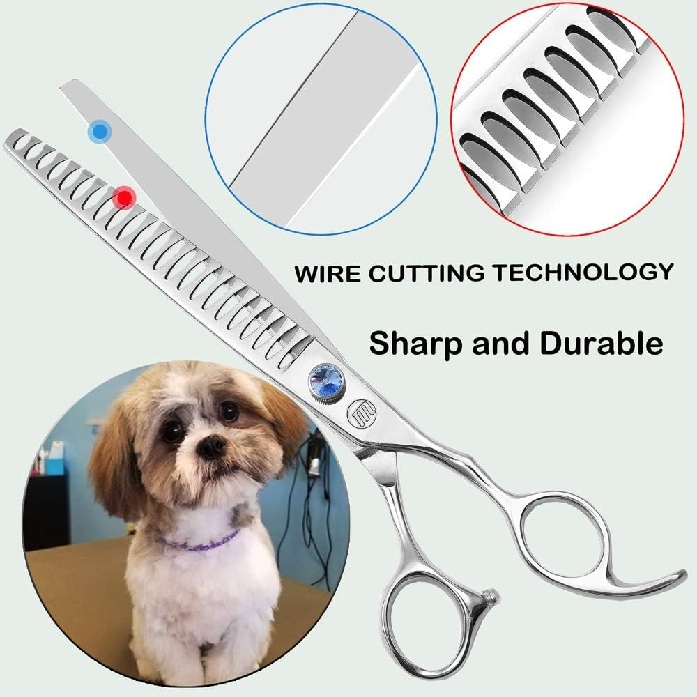 Professional Dog Grooming Curved Straight Thinning/Blending/Chunking Scissors Kit JP-440C Stainless Steel Pet Cat Hair Cutting/Trimming Shears Silver (8" (23-Tooth)) image number 2