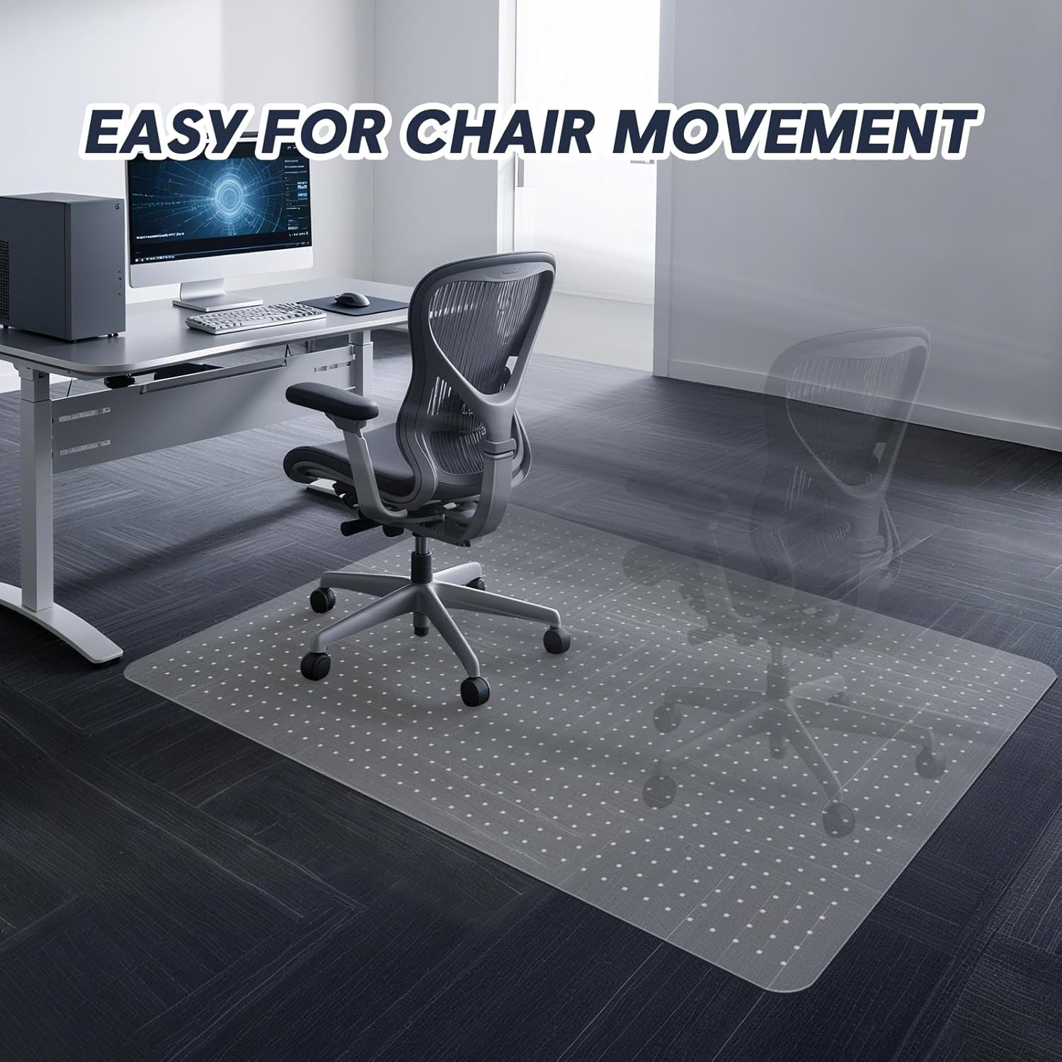 Office Chair Mat for Carpet with Grip, Computer Desk Chair Mat for Low Carpeted Floors, Super Durability PVC Carpet Protector Mat for Easy Rolling, 2Mm Extra Thick Chair Mats, Rectangle, 120X90Cm image number 1