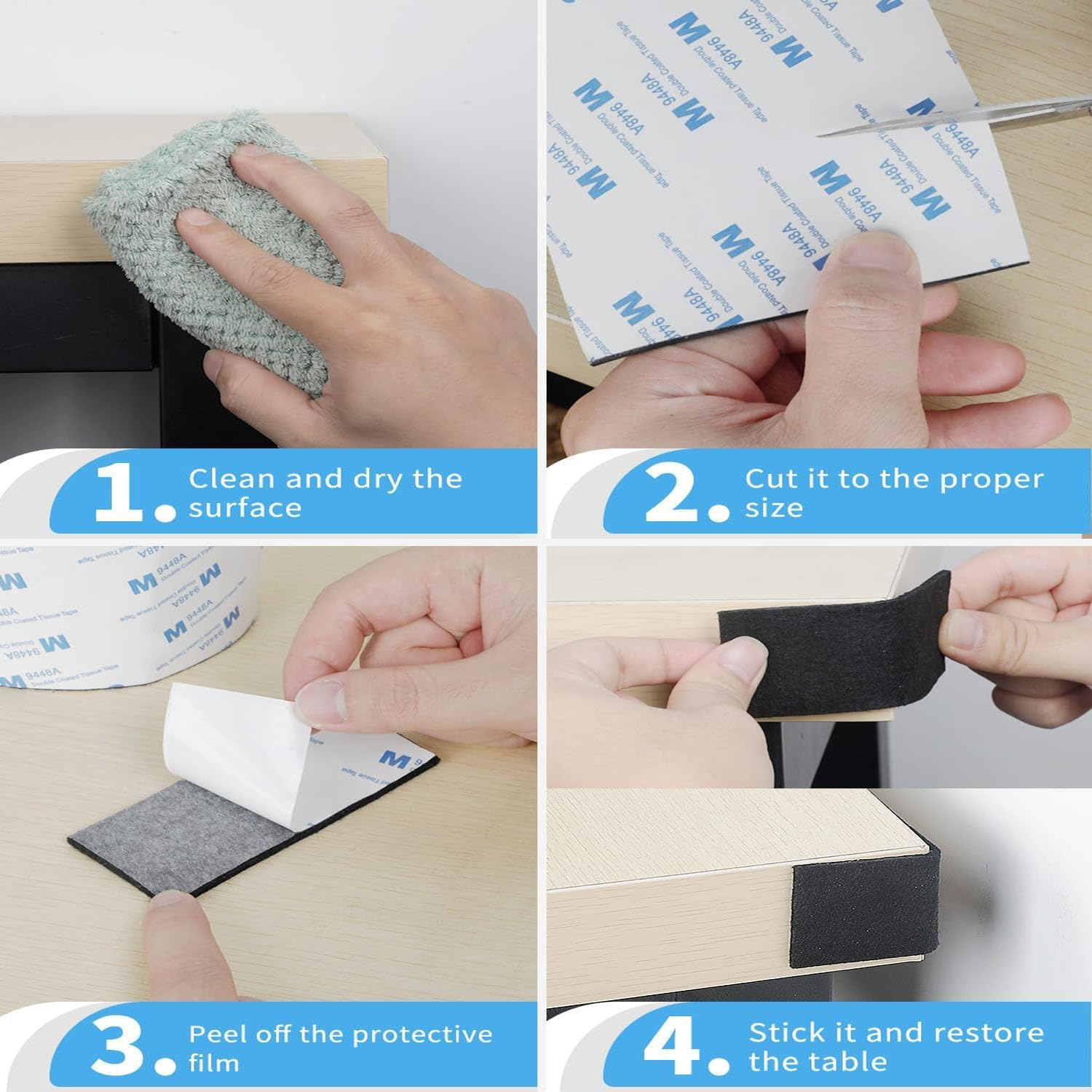 BEANPRECOY 3 Size Felt Strip Rolls DIY Furniture Felt Pads Felt Pad Furniture Self Adhesive Floor Protector Pad for Hardwood Floors Floor Protectors Desk Chair Sofa Leg Black（10/5/2Cm）*100Cm image number 5