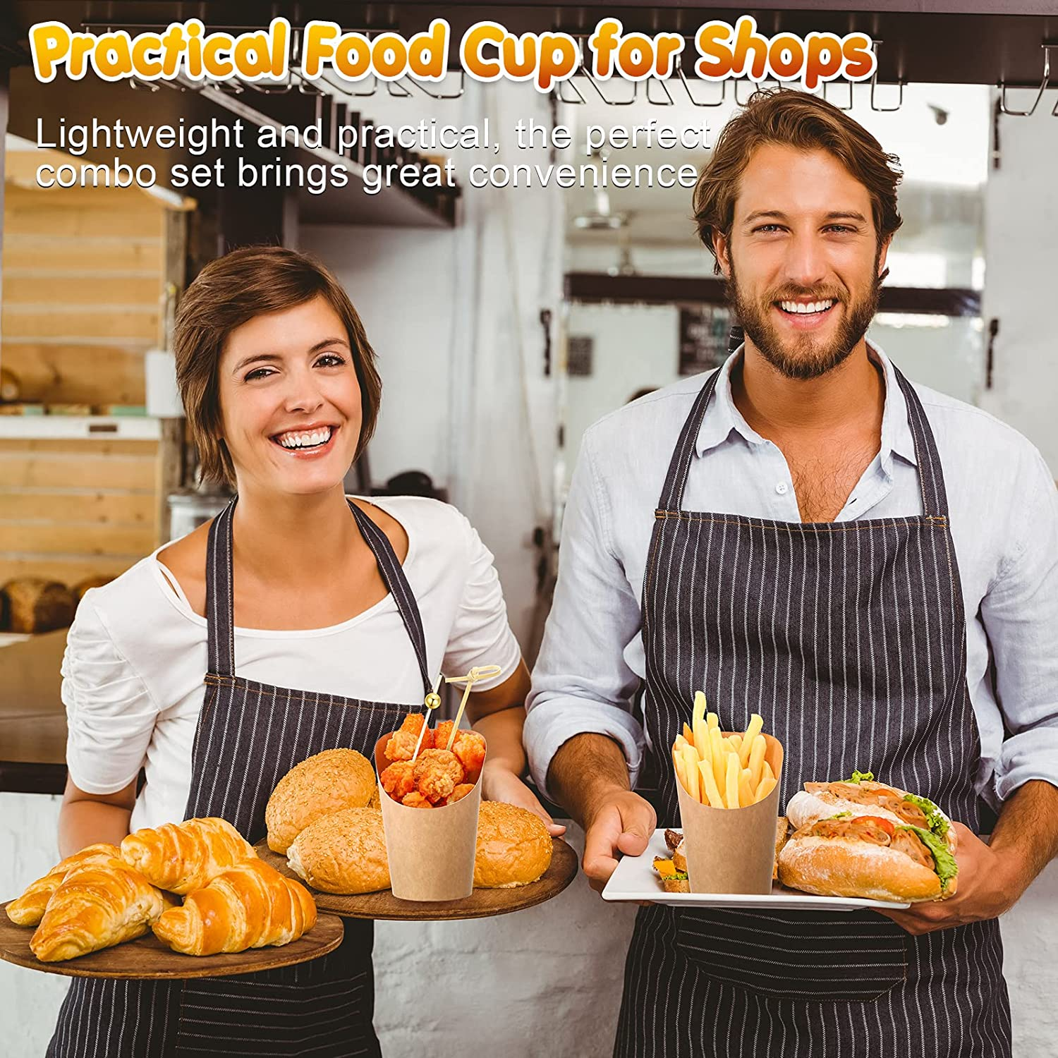 500 Pcs Disposable Charcuterie Cups with Cocktail Picks Set, 100 Pcs 12 Oz Kraft Brown Appetizer Cups French Fry Holder Popcorn Ice Cream Paper Cones for Food Containers with 400 Pcs Bamboo Skewers