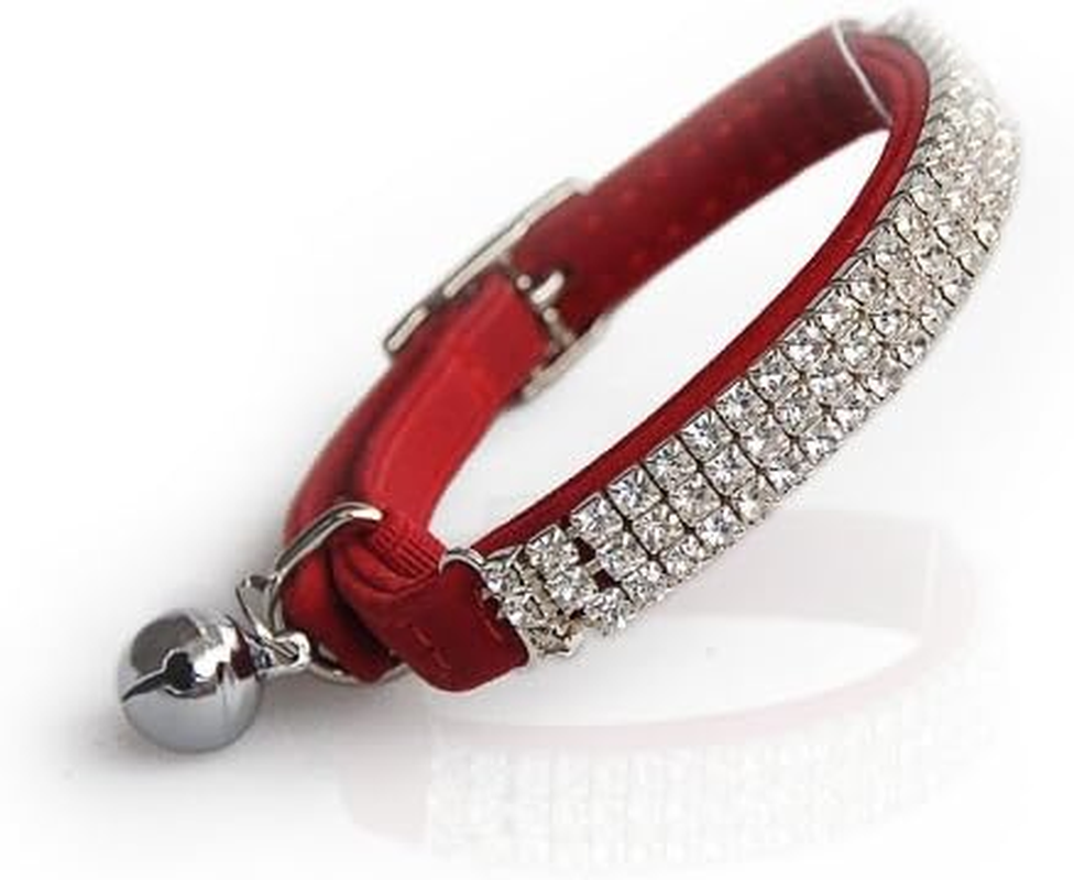 CHUKCHI Soft Velvet Safe Cat Adjustable Collar Bling Diamante with Bells,11 Inch for Small Dogs and Cats (Red) image number 4