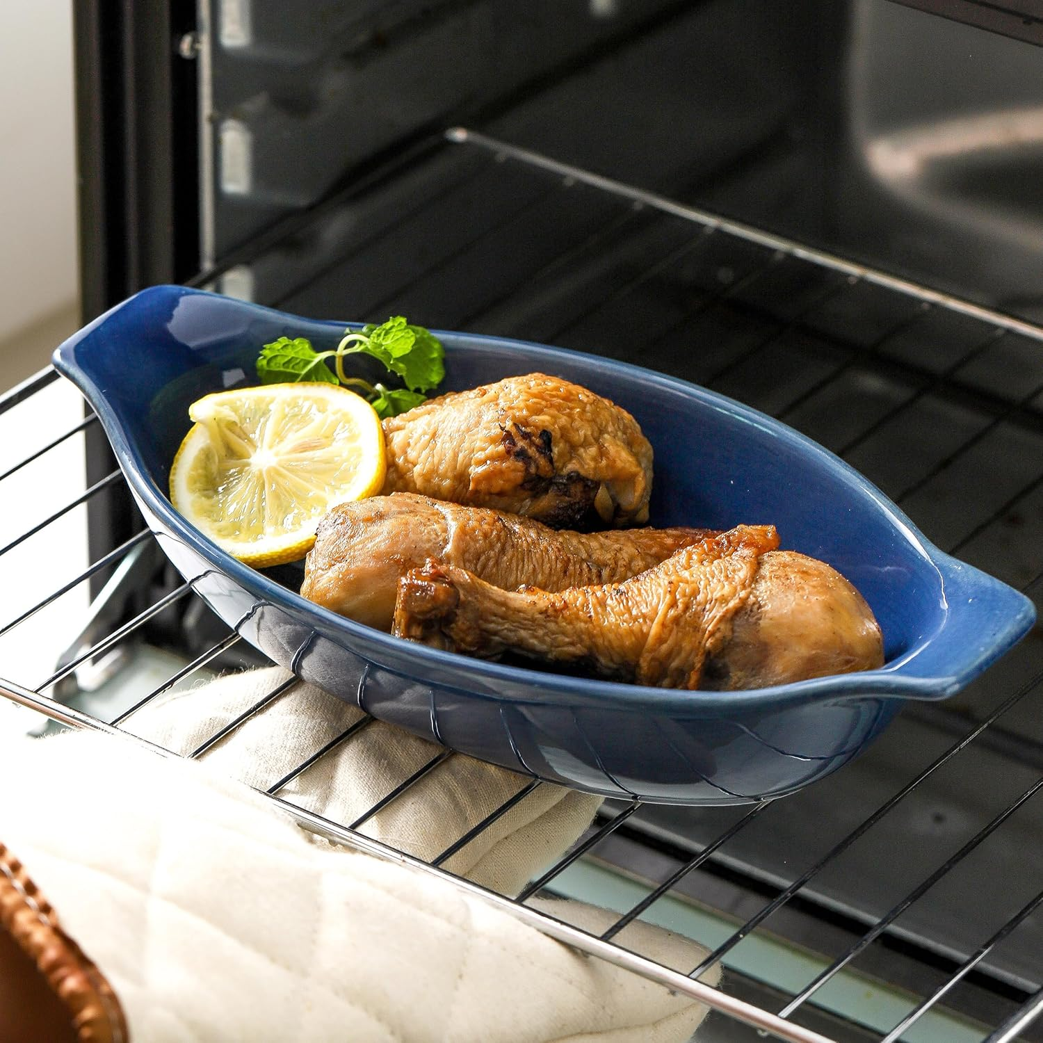 Au Gratin Baking Dishes Oven Safe, Ceramic Oval Baking Dish with Handles, Au Gratin Pans for Lasagna, Small Individual Gratin Dishes, Porcelain Mini Casserole Dish - 11.8Oz - 6Pc Set - Navy Blue image number 3