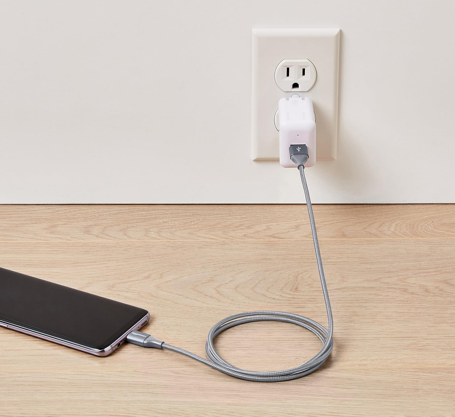 Amazon Basics Double Braided Nylon USB-C to USB-A 2.0 Fast Charging Cable, 3A - 0.9 M, Dark Gray