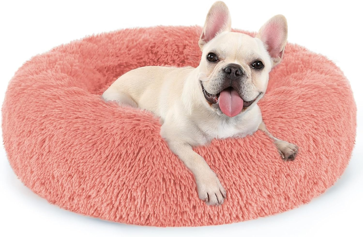 Rabbitgoo Cat Beds for Indoor Cats, 20 Inches Cat Bed Machine Washable, Fluffy round Pet Bed Non-Slip, Calming Soft Plush Donut Cuddler Cushion Self Warming for Small Dogs Kittens, Light Pink, Medium