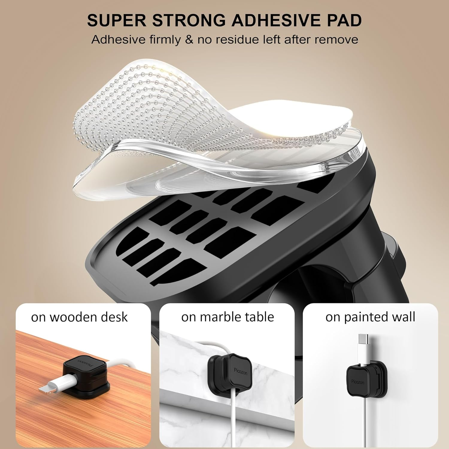 6 Pack Magnetic Cable Clip Organizer Cord Holder, Picozon Adhesive Cable Management, Wire Phone USB Charger Cable Holder Keeper Organizer for Car, Office Home Desktop, Wall, Night Table, Black image number 3