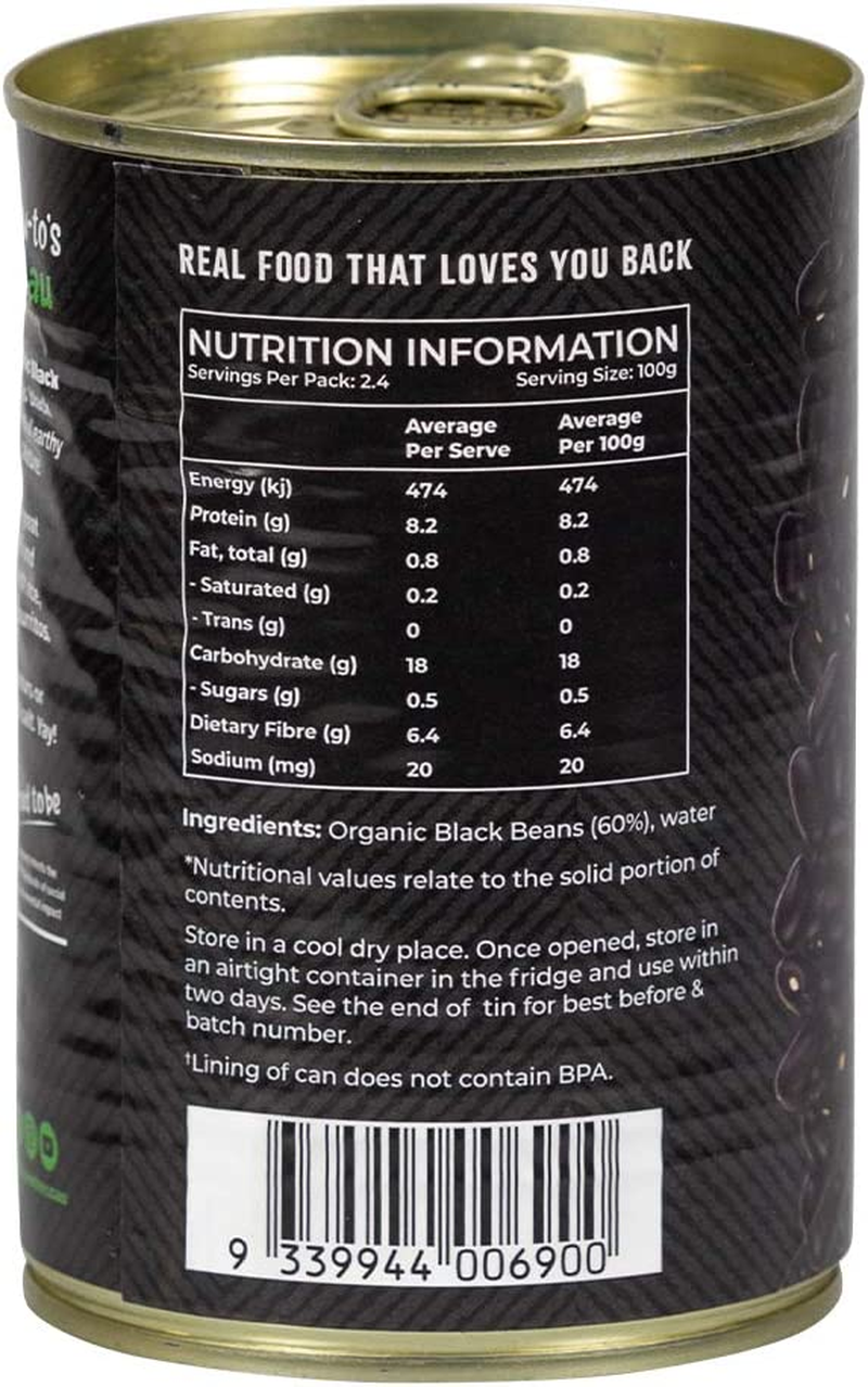 Honest to Goodness, Organic Black Beans, BPA Free (Cooked), 400 Grams - Known as Black Turtle Beans, Ready to Eat! a Great Pantry Staple .No GMO, No Preservatives. image number 1