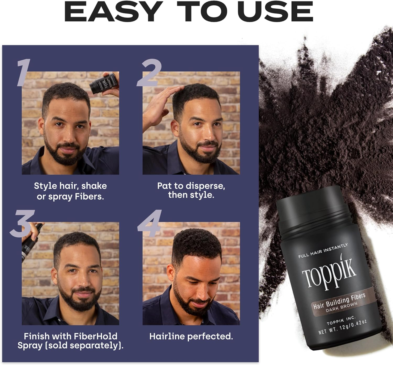Toppik Hair Building Fibres Black, 55G - Thicker Fuller Look Instantly, Natural Keratin Protein, Wind Sweat & Rain Resistant, Easy to Apply, for Men & Women Who Are Thinning image number 1