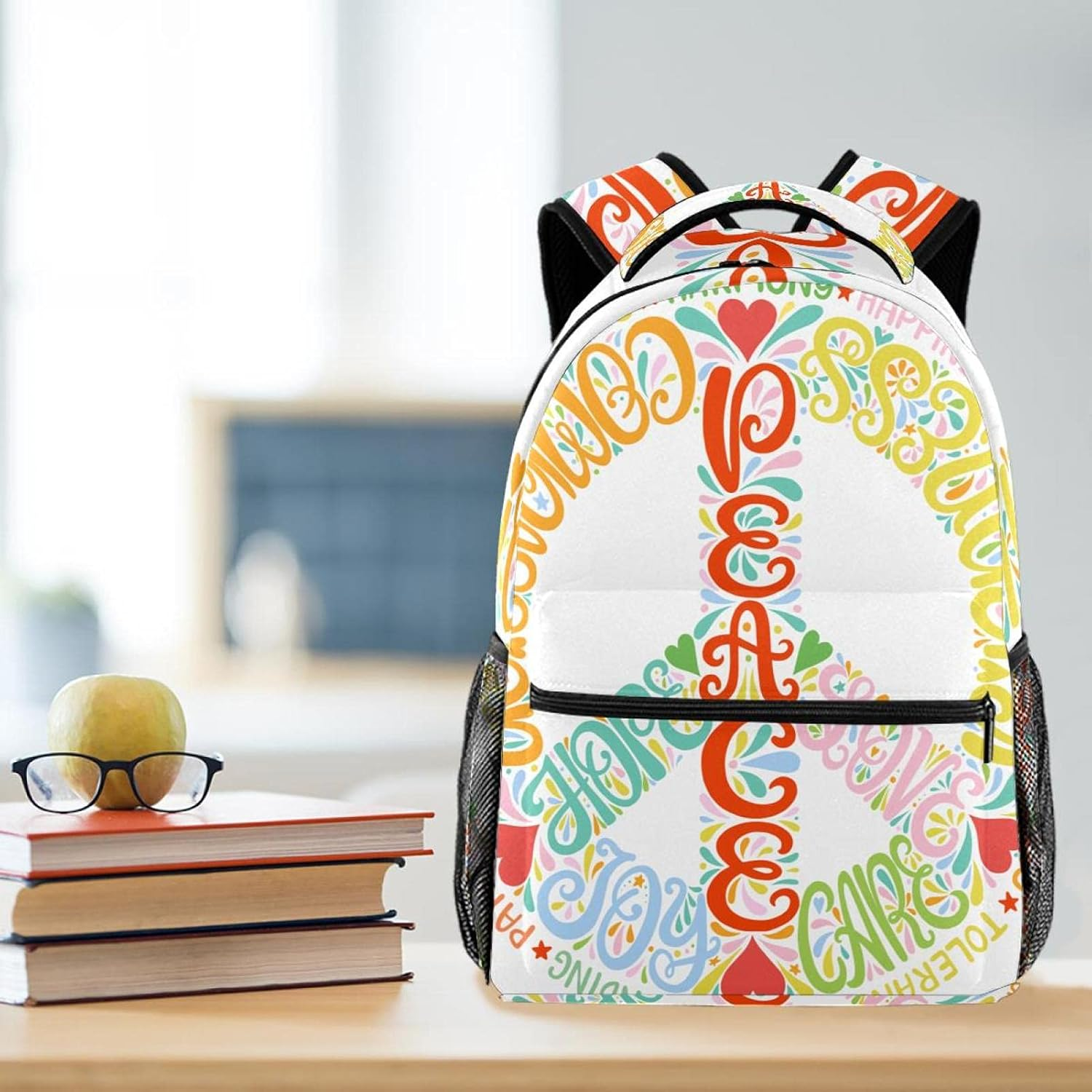 Peace Sign Backpack Students Shoulder Bags Travel Bag College School Tote Backpacks image number 1