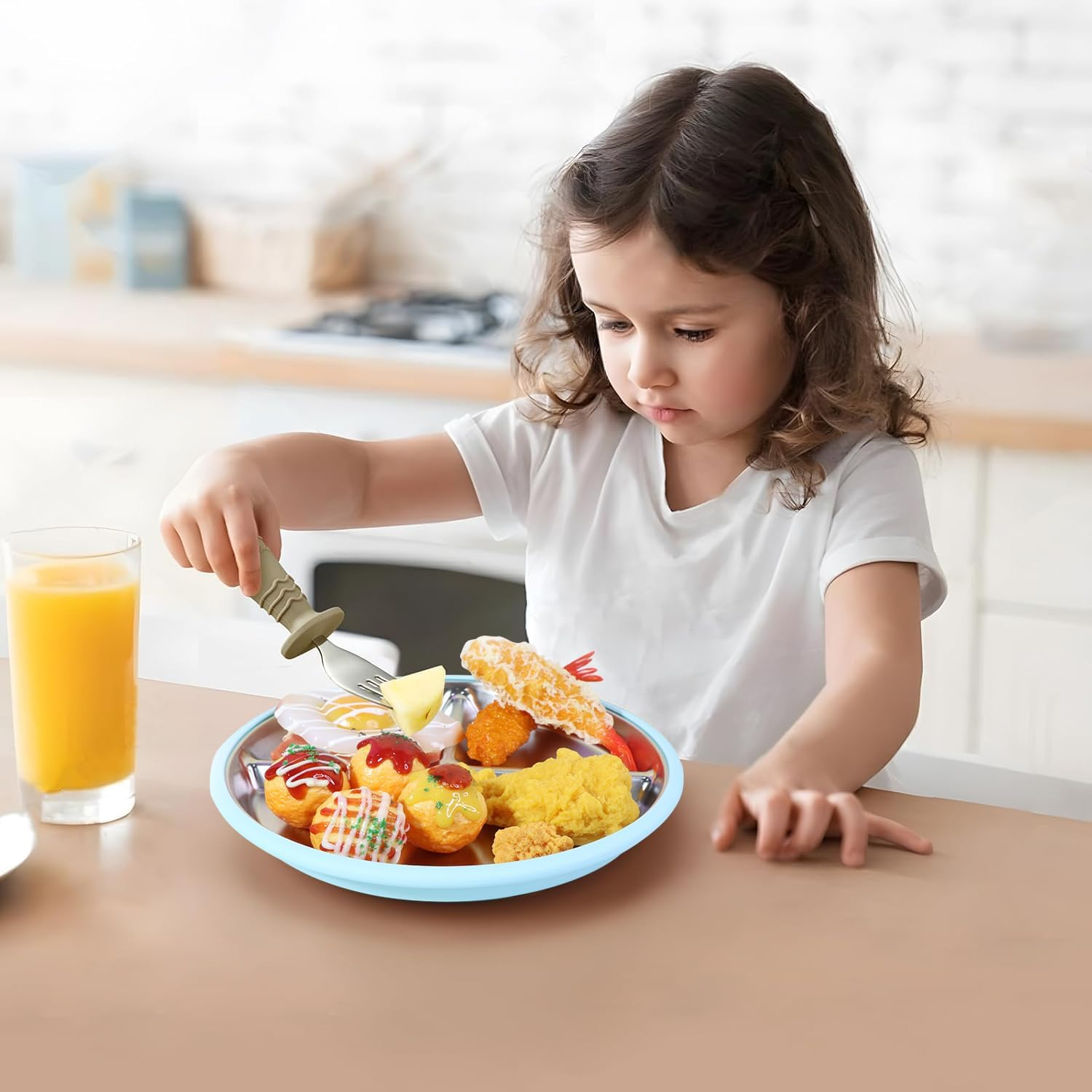 YUGO BABY Stainless Steel Divided Baby Plate with Removable Silicon Sleeve&Suction, Non-Slip Unbreakable Dishwasher Safe Metal Plates for Kids&Toddler Self Feeding Dinnerware (Quartz + Pink + Rose) image number 3