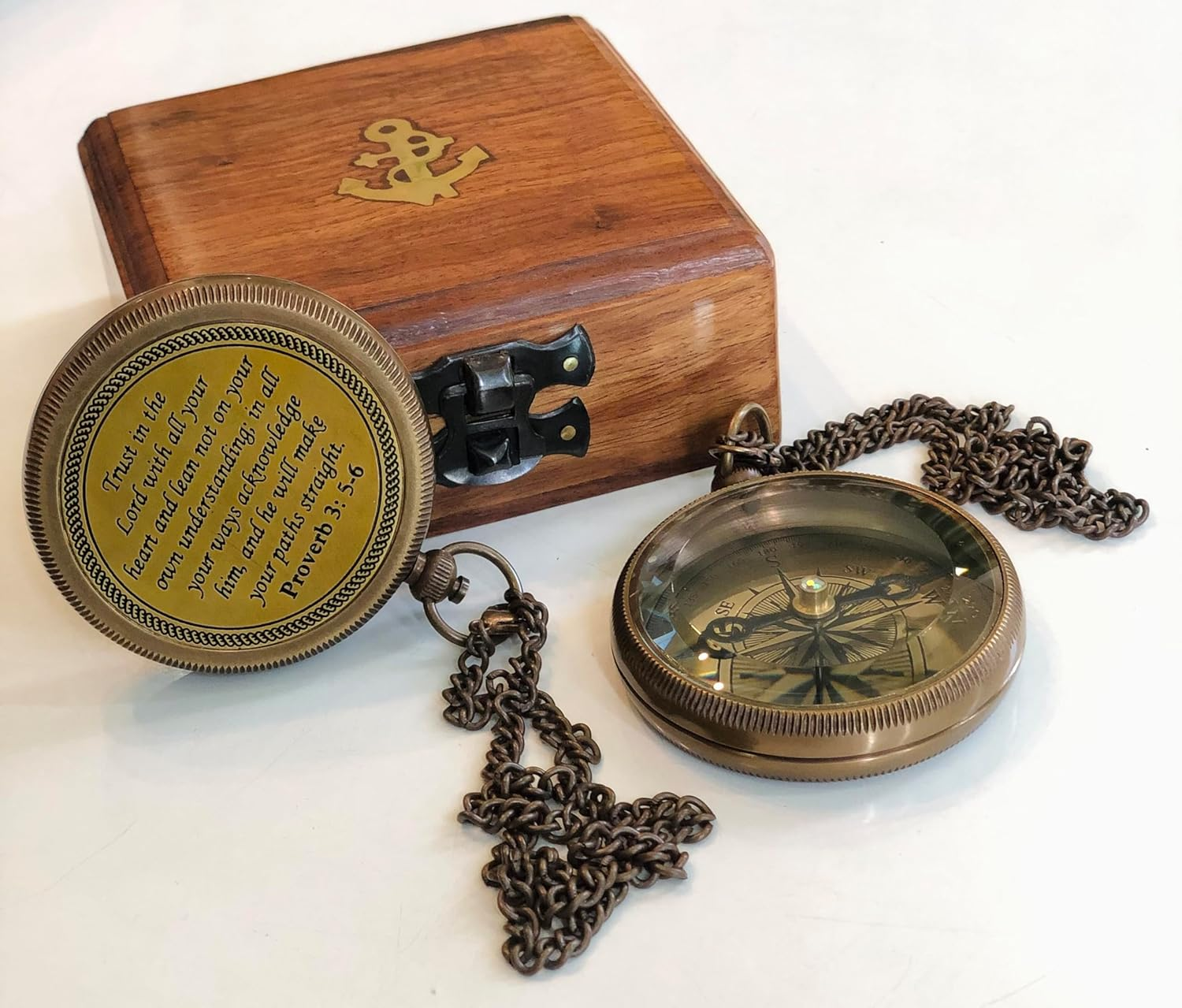 Brass Compass Gift with Display Box - Engraved Scripture Prayer Compass Religious Gift for Men & Women - Baptism, Confirmation, Communion Compass for Boys Graduation Gift image number 4