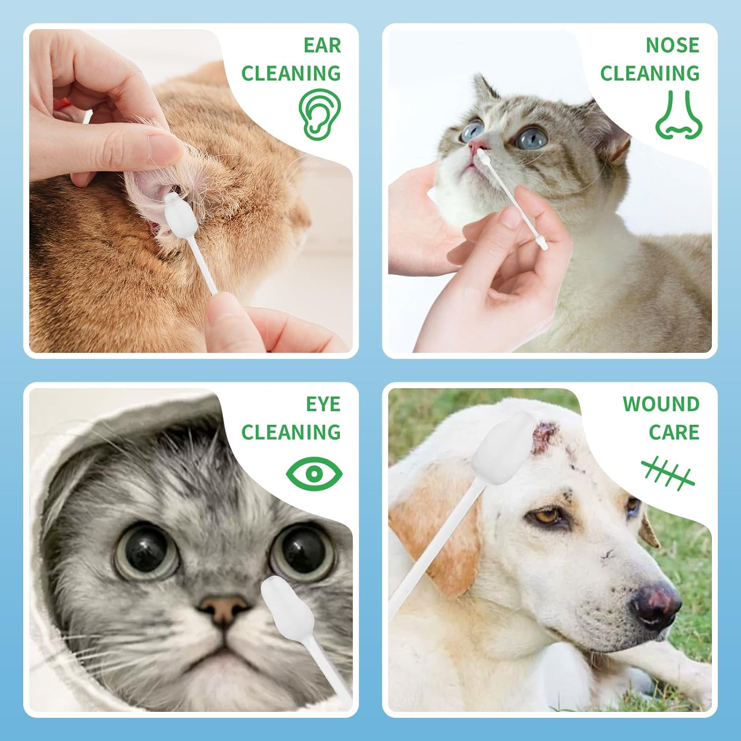 Vints Cotton Dog Ear Cleaning Swabs, Pet&rsquo;S Ear Infection Treatment Gourd-Shaped Swabs Prevent Accidental Injuries, Safer Cleaning for Dogs and Cats&ndash; Large Size.100% Cotton image number 2