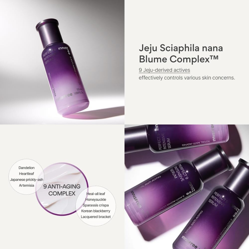 Perfect 9 Intensive Serum 50Ml. Concentrated Anti-Aging Serum with Lingzhi Mushroom for Wrinkles and Fine Lines Care. Korean Beauty Skincare for Innisfree. image number 1