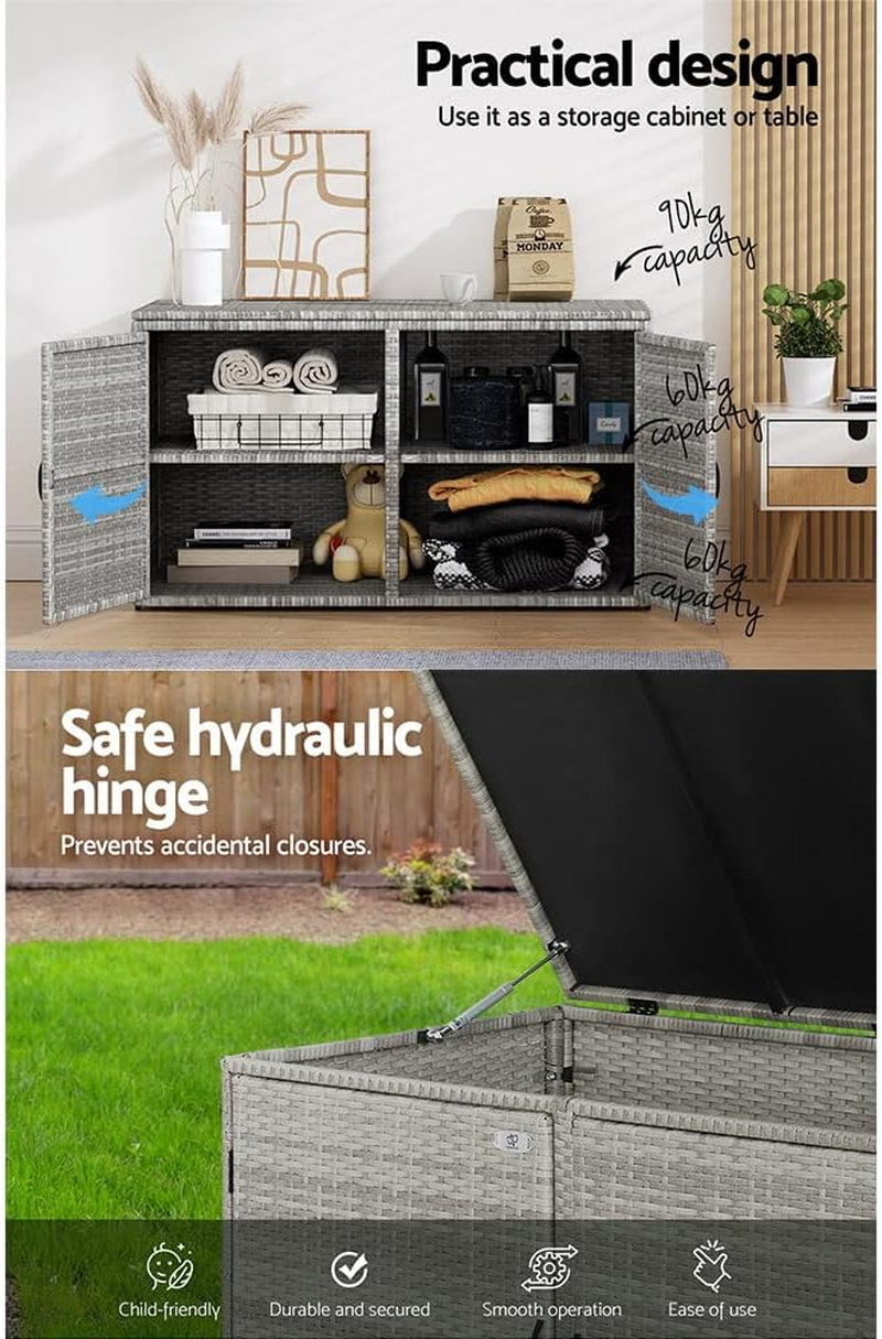 Gardeon Outdoor Storage Cabinet, 63Cm Tall Wicker Cupboard Tool Box Garden Shed Shelving Storages Bench Tools Chest Organiser Home Furniture Garage Setting, Lockable Adjustable Shelves Grey image number 4