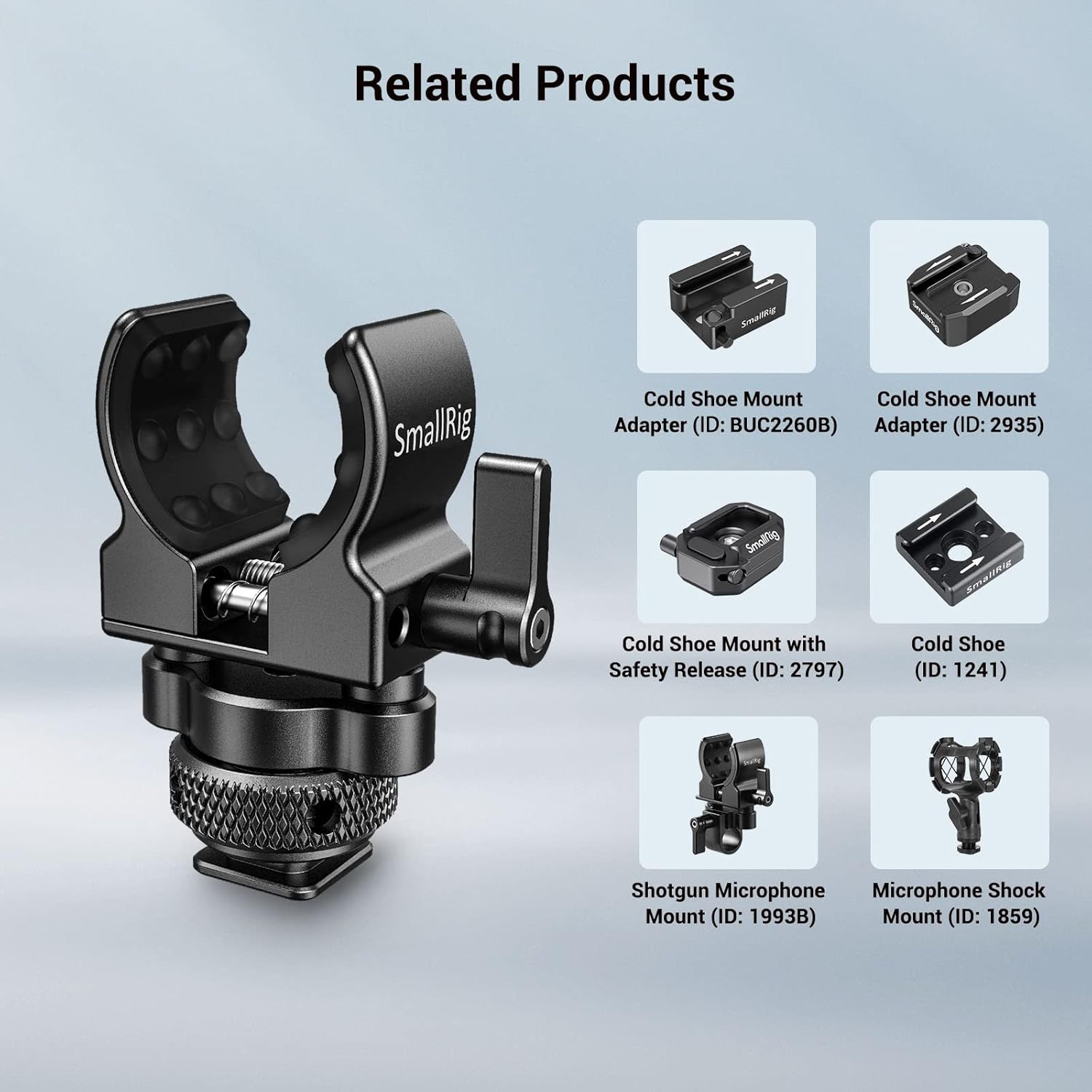 SMALLRIG Microphone Holder, Shotgun Microphones Clip with Cold Shoe Adapter - BSM2352 image number 2