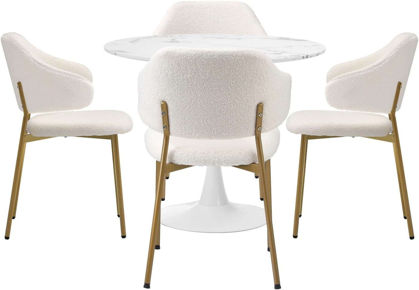 Oikiture Dining Table and Chair Set 90Cm round Table with Dining Chairs Set of 4 Sherpa Kitchen Chair White image number 6