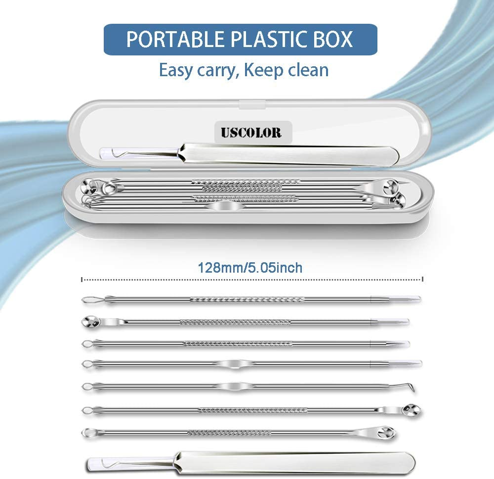 [Upgraded] 8PCS Blackhead Remover, Pimple Tool Kit, Acne Tools, Comedone Extractor, Blemish Whitehead Removal, Professional Curved Tweezers Kits, Premium Stainless Steel image number 6