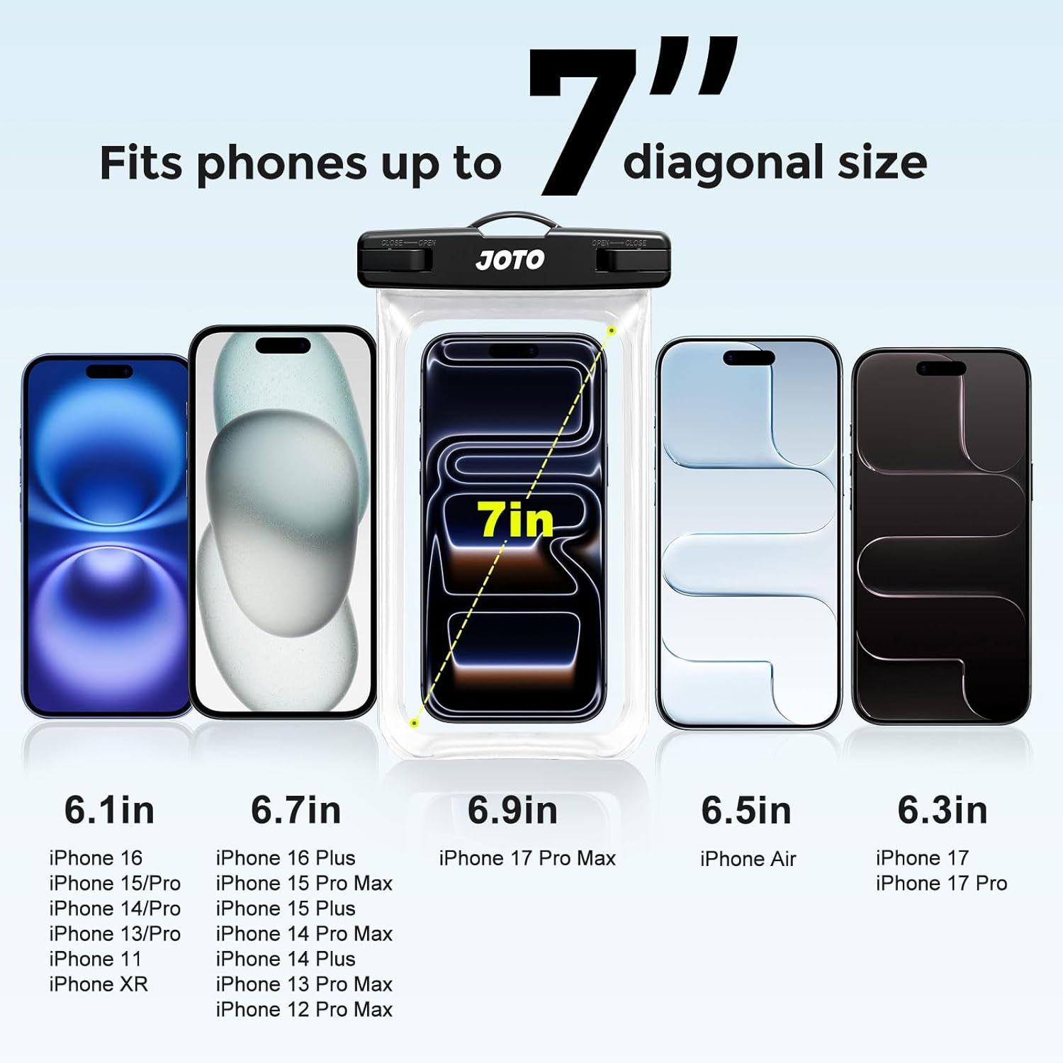 JOTO 2 Pack Waterproof Phone Pouch Case up to 7", IPX8 Underwater Phone Case Cellphone Dry Bag for Iphone 17 16 15 14 13 12 Pro Max Xs Max XR X 8 7 6S plus Se/Galaxy S24 S23 S22 S21 -Black/Clear - Black image number 6