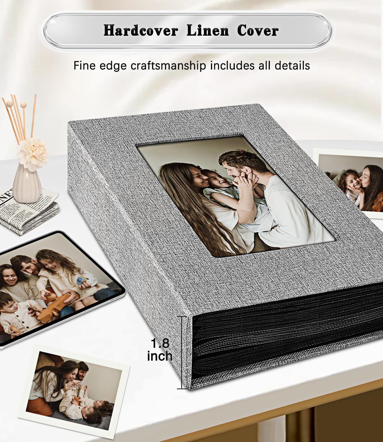 Ejblfe Photo Album 4X6,Linen Cover Slide-In Photo Album Book Can Holds 100 4X6 Photos with 50 Black Sheets for Family,Wedding,Baby and Holiday Pictures (Gray) image number 4