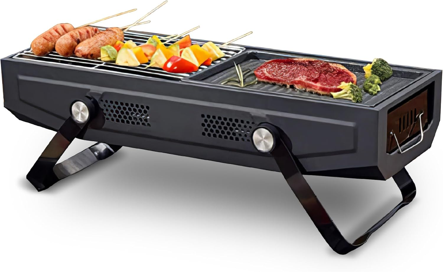 Ausleecostbay Portable Barbecue Charcoal Grill Stainless Steel Folding BBQ Tool Kits for Outdoor Cooking Camping Hiking Picnics Tailgating Backpacking or Any Outdoor Event (Grey) image number 3