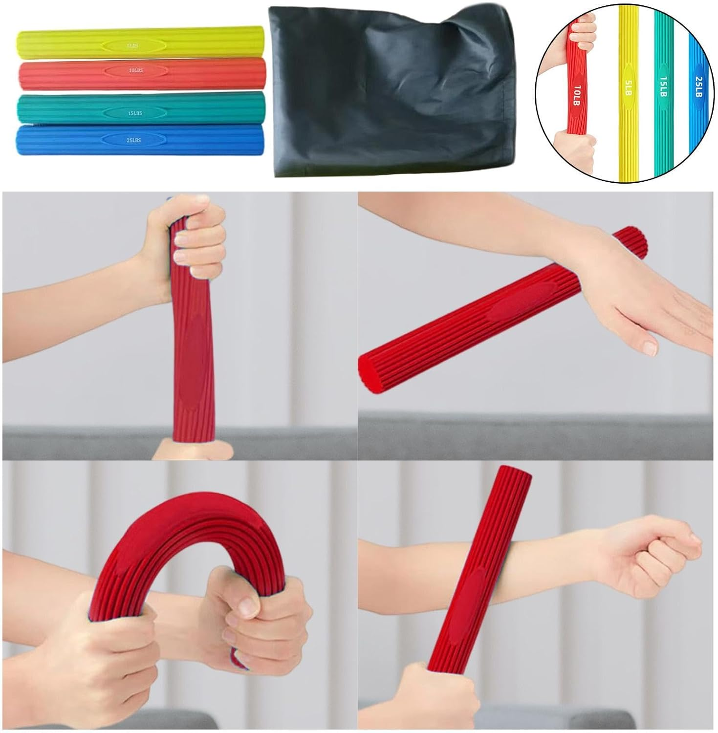 Frediuo Twist Bar Flexible Wrist Home Gym Use Forearm Elbow Fitness Resistance Band Resistance Bar for Athletes Adults Professionals - 4 Pack image number 6