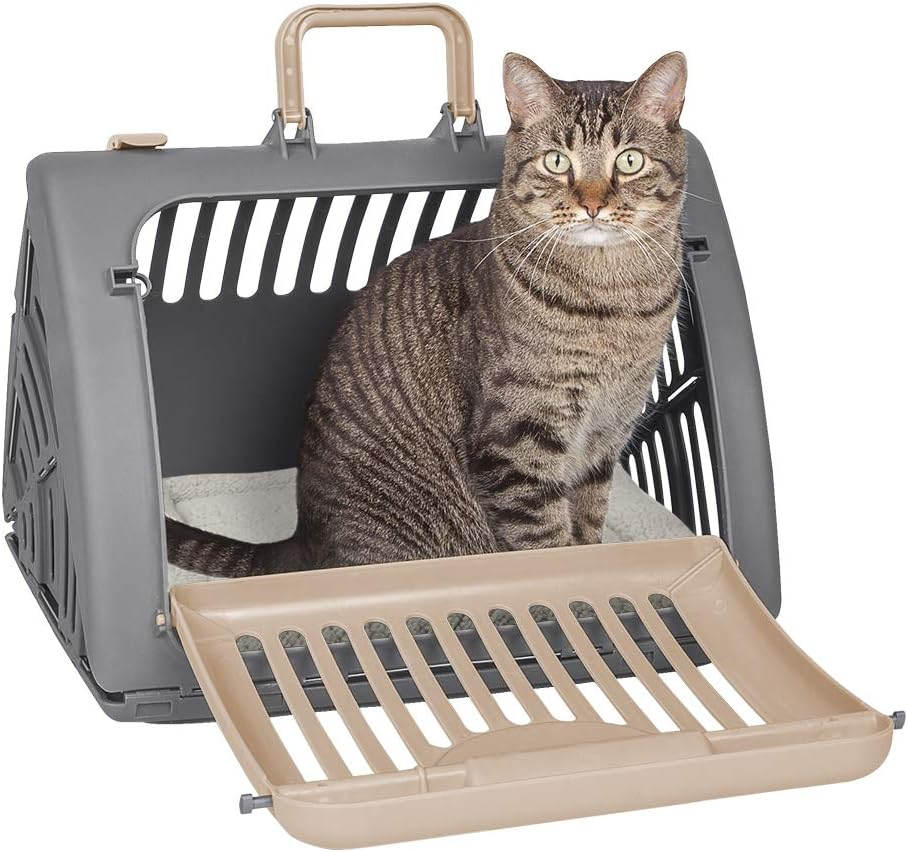 Sportpet Designs Foldable Travel Cat Carrier with a Bed - Front Door Plastic Collapsible Carrier image number 4