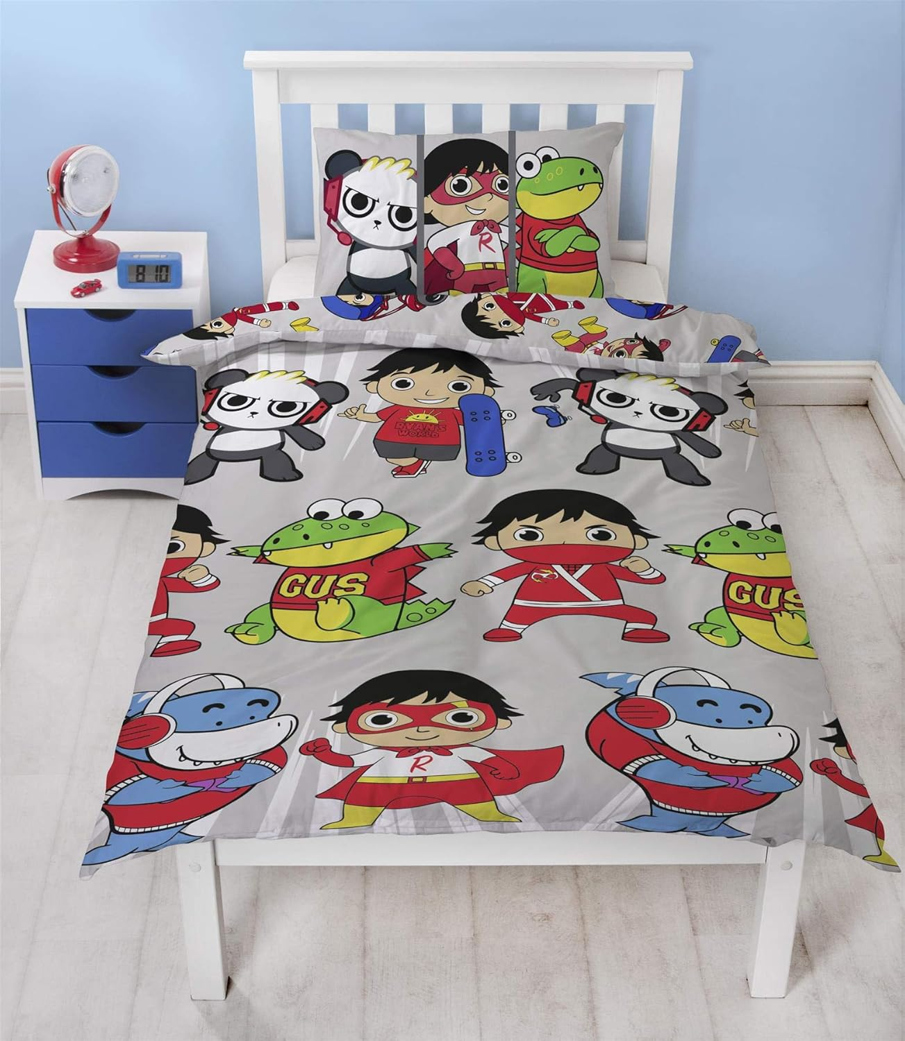 Batman Ryans World Gang Reversible Single Duvet Cover Official Merchandise Red Titanium Combo Panda and Gus image number 3