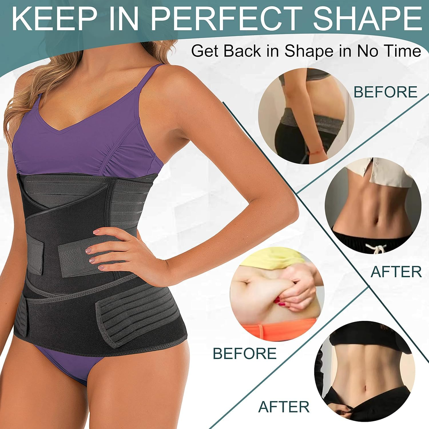 3 in 1 Postpartum Belly Band Post Section Support Recovery Wrap Postparto Abdominal Binder Girdles for after Giving Birth Plastic Belly Waistband (Black, L) image number 5