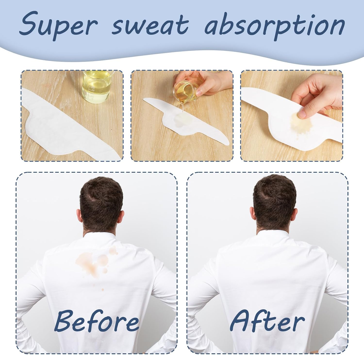 Piriuuo 50 Pcs Sweat Pads for Collar, Disposable Collar Protectors for Shirts Self-Adhesive, Invisible & Unflavored Neck Collars Sweat Pads for Women Men against Sweats & Stains image number 6