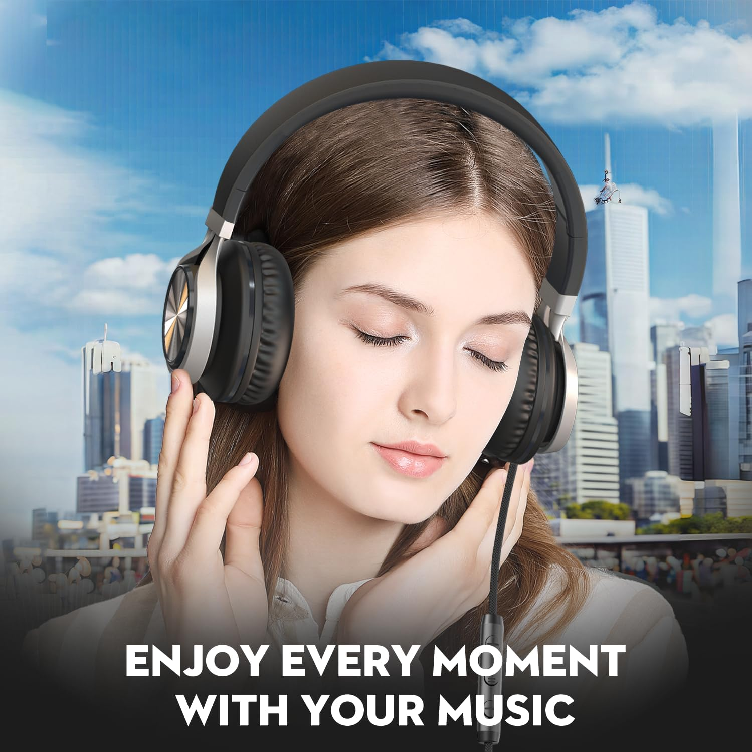 Bywulanda USB C Headphones with Mic and Volume Control, over Ear Stereo Headsets for Iphone 15 16 Pro, Wired Foldable Headphones for Smartphones Chromebook Laptop Tablets Travel(Black/Gray) image number 3