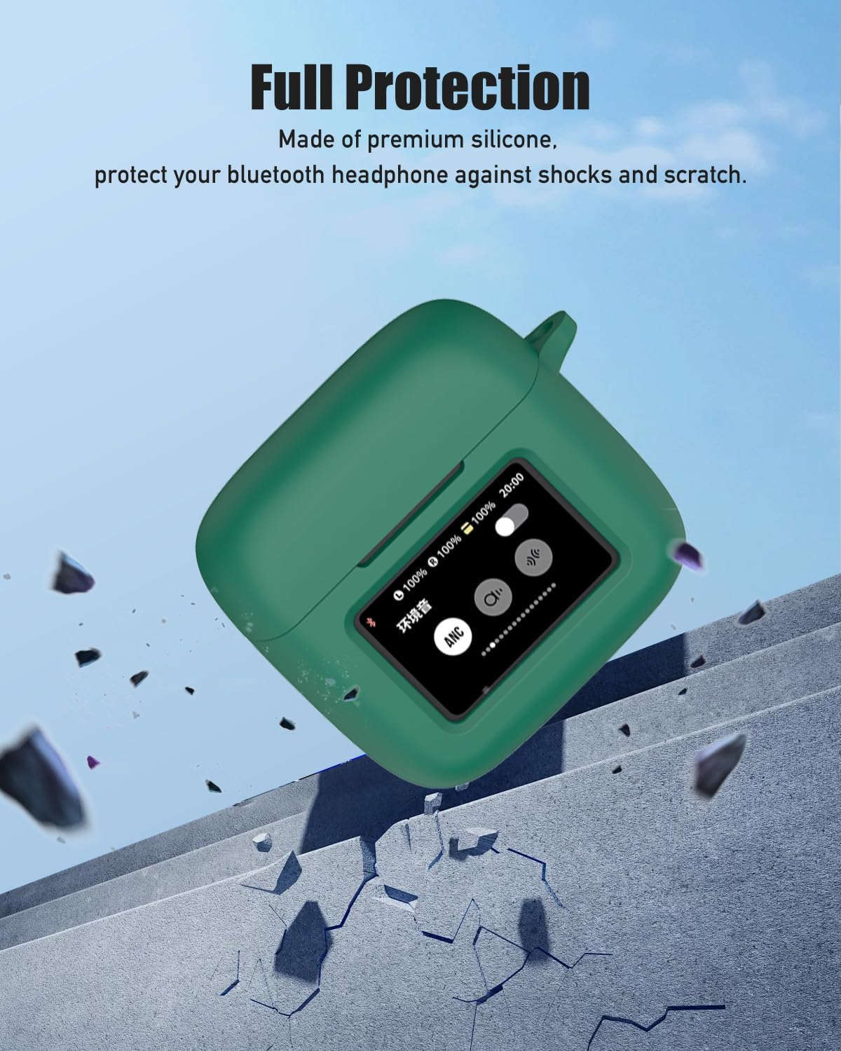 For JBL Tour Pro 3 Case Cover, Protective Silicone Skin Accessories with Keychain& Lanyard and Cleaner Kit for JBL Tour Pro 3 Charging Case, Front LED Visible, Green image number 3