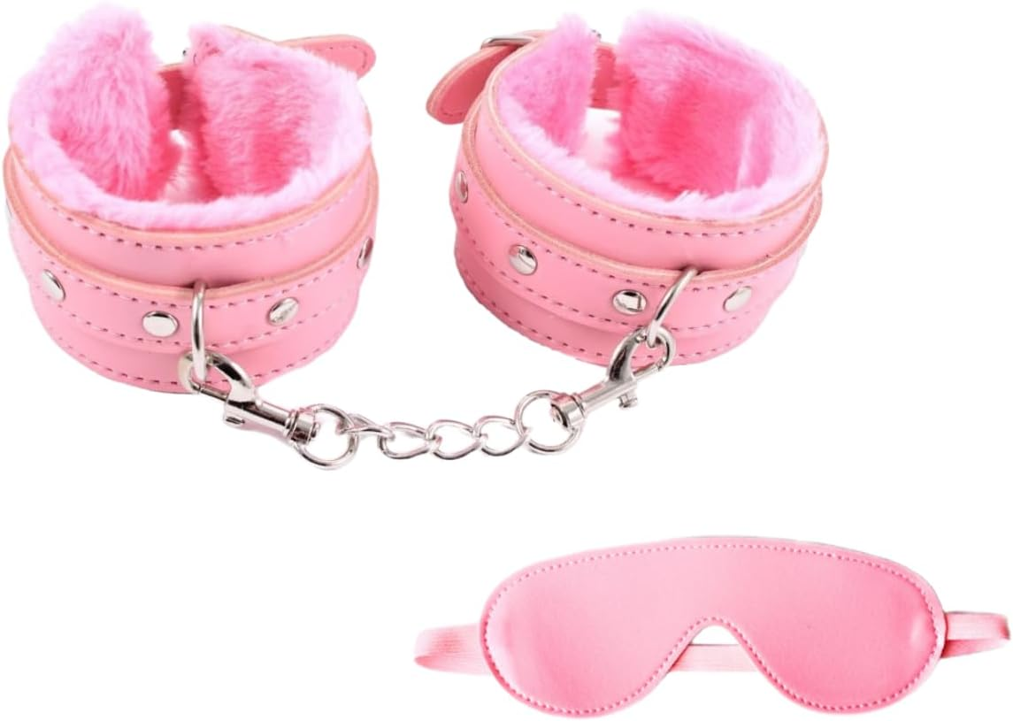 Sex Toys Sexy Cosplay Plush Handcuffs and Blindfold Set - Soft PU Leather Handcuffs for Bed, Couples Party Supplies for Lovers, Adjustable and Comfortable Restraints for Intimate Moments image number 6