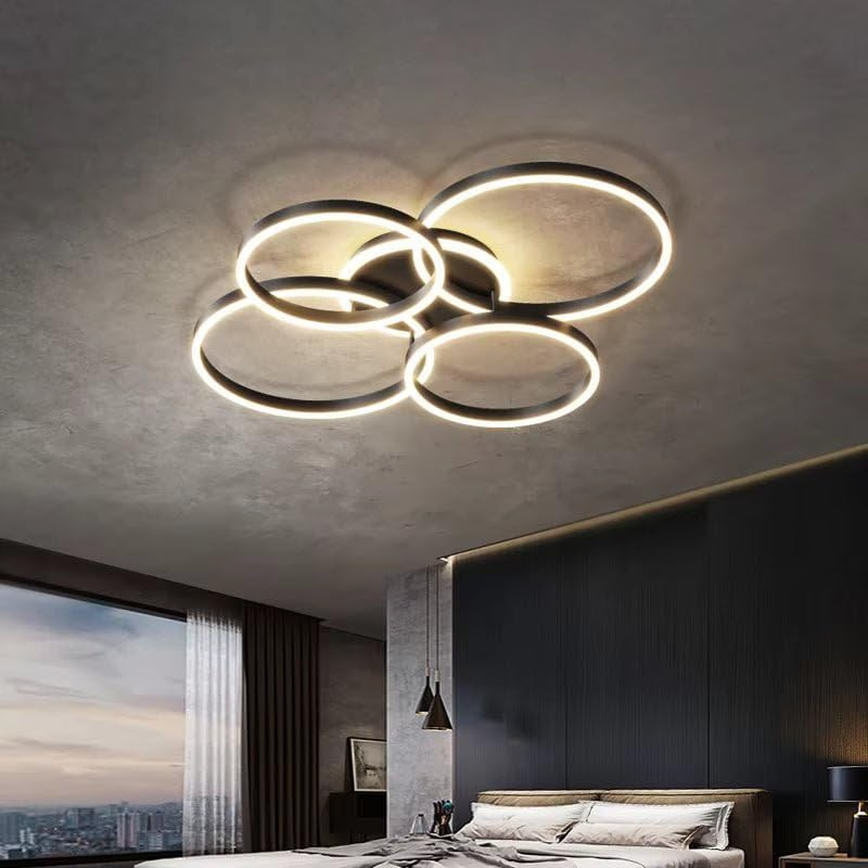 BAMDECOR Black Modern Minimalist round LED Ceiling Light Adjustable 3-Color Modes for Bar, Dining Room, Office (Four Rings (30Cm+40Cm)*2) image number 3