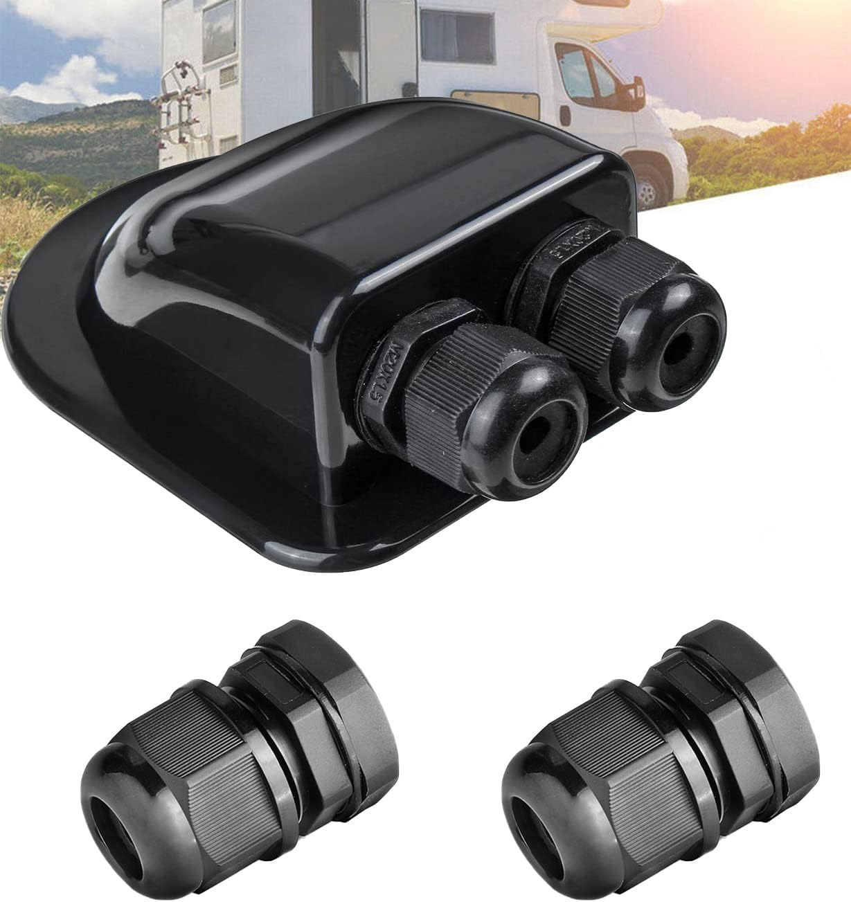 Solar Cable Entry Gland, Waterproof Solar Double Cable Connector Cover Solar Photovoltaic Plastic Bracket Curved ABS Dual Cable Entry Housing for Solar Panels of RV, Caravan, Marine, Boat, Cabin image number 5