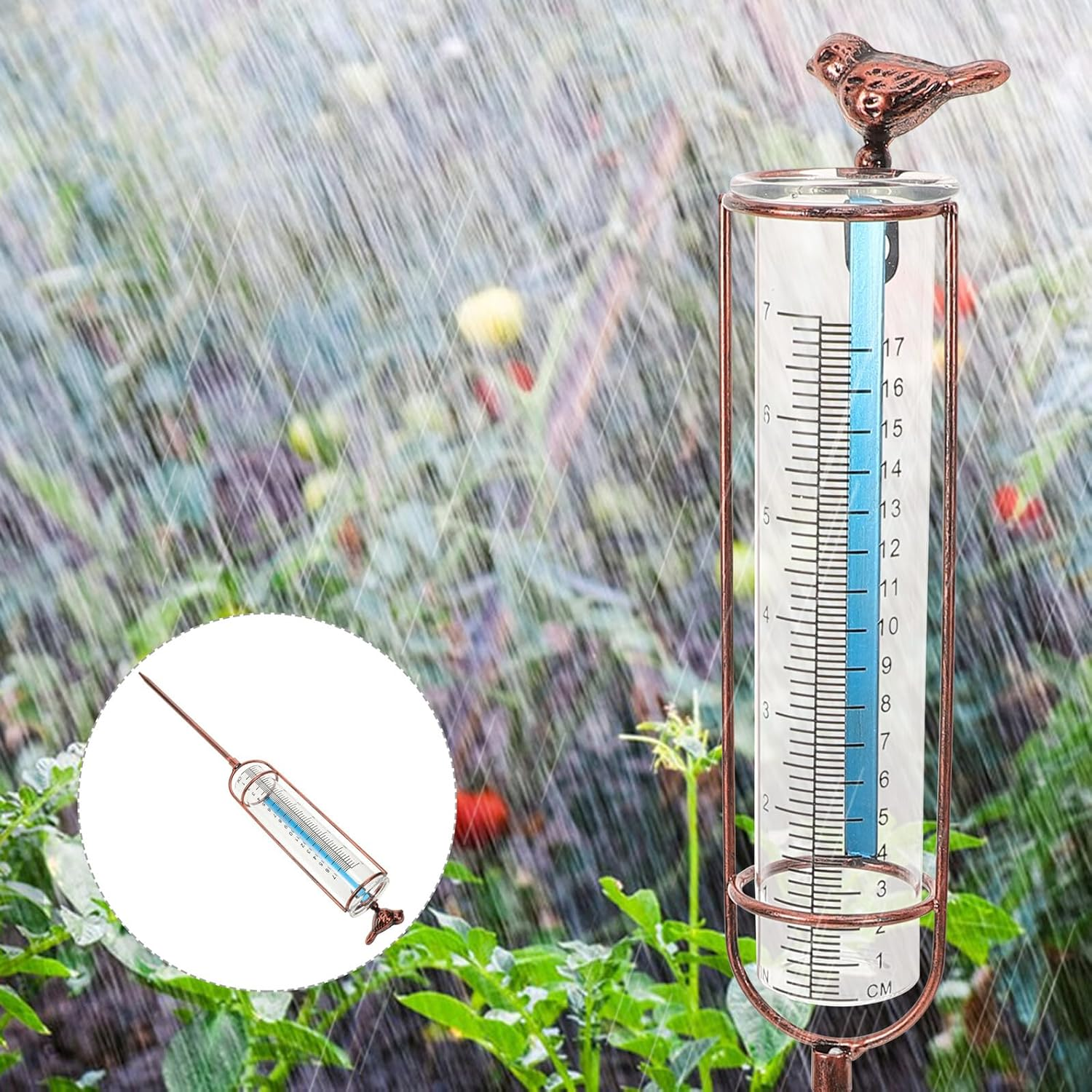 Balacoo Outdoor Rain Gauge Glass Test Tube with Graduated Scale Iron Frame for Garden Lawn Farm Stable Precise Measurement Tool Stylish Brass Color Design image number 5