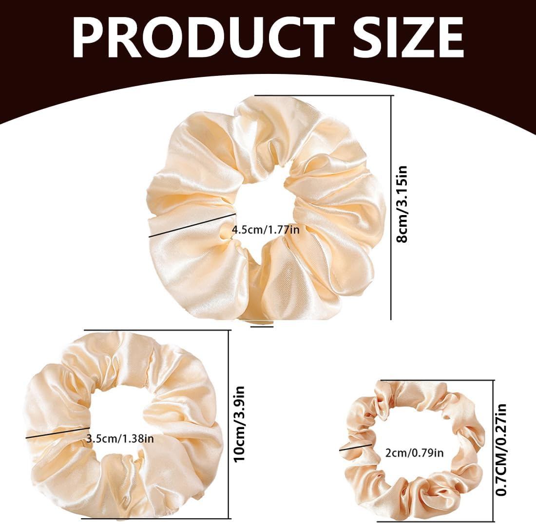 ZORVYN Set of 18 Silk Satin Fabric Hair Scrunchies - 6 Colors &times; 3 Sizes - Colorful Soft Elastic Ponytail Holder Scrunchies for Women Girls