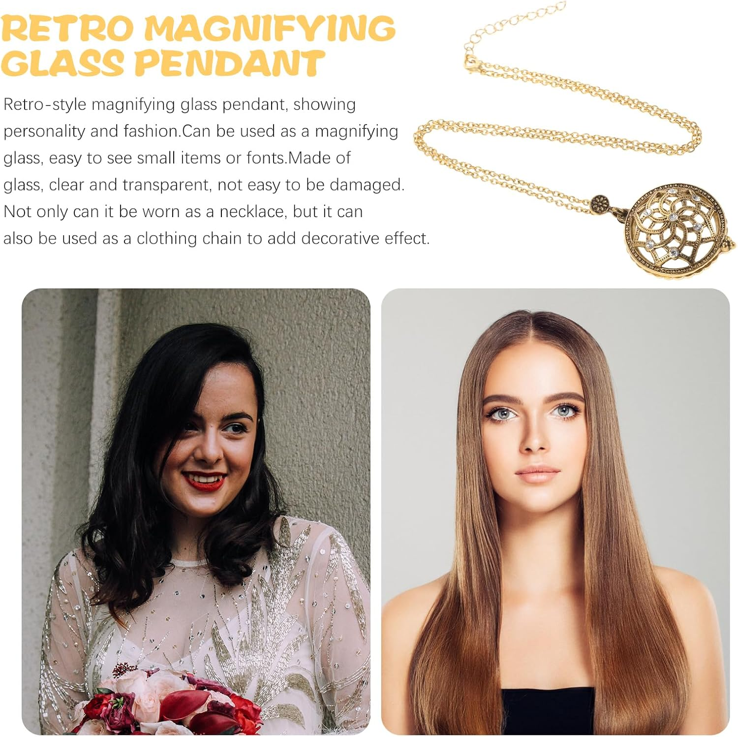 Healvian Retro Magnifying Glass Necklace Pendant Vintage Flower Design Reading Magnifier Lens for Books Crafts Inspection image number 1