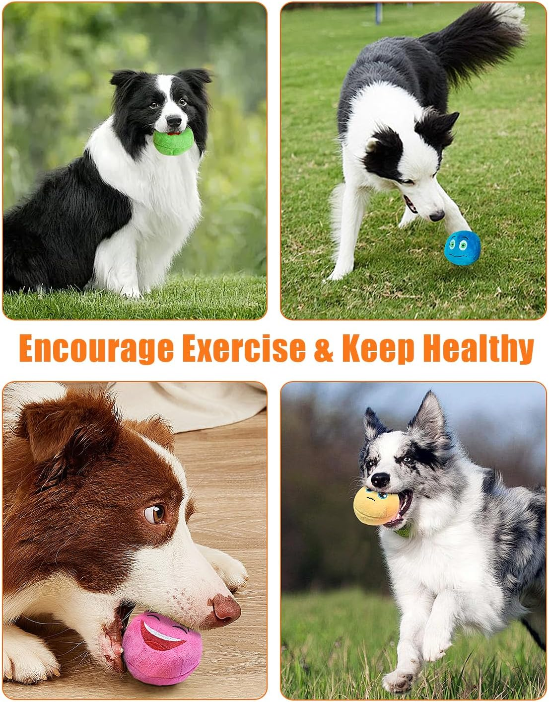 Squeaky Dog Toys, Stuffed Plush Puppy Toy Balls to Keep Them Busy, (4 Pack) Interactive Funny Pet Ball with Squeaker for Puppies Small Breed Medium Dogs image number 5