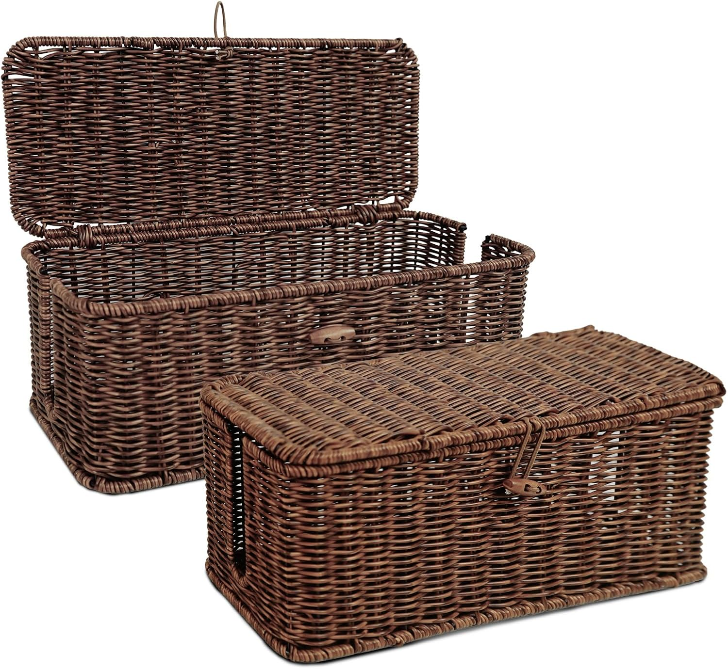 Ixtra 2-Pack Cable Management Box Set, Handwoven Rattan Cord Organizer, Decorative Cord Hider with Lid, Large Cable Organizer for Desk, TV Wires,Power Strips & Cords Brown image number 5